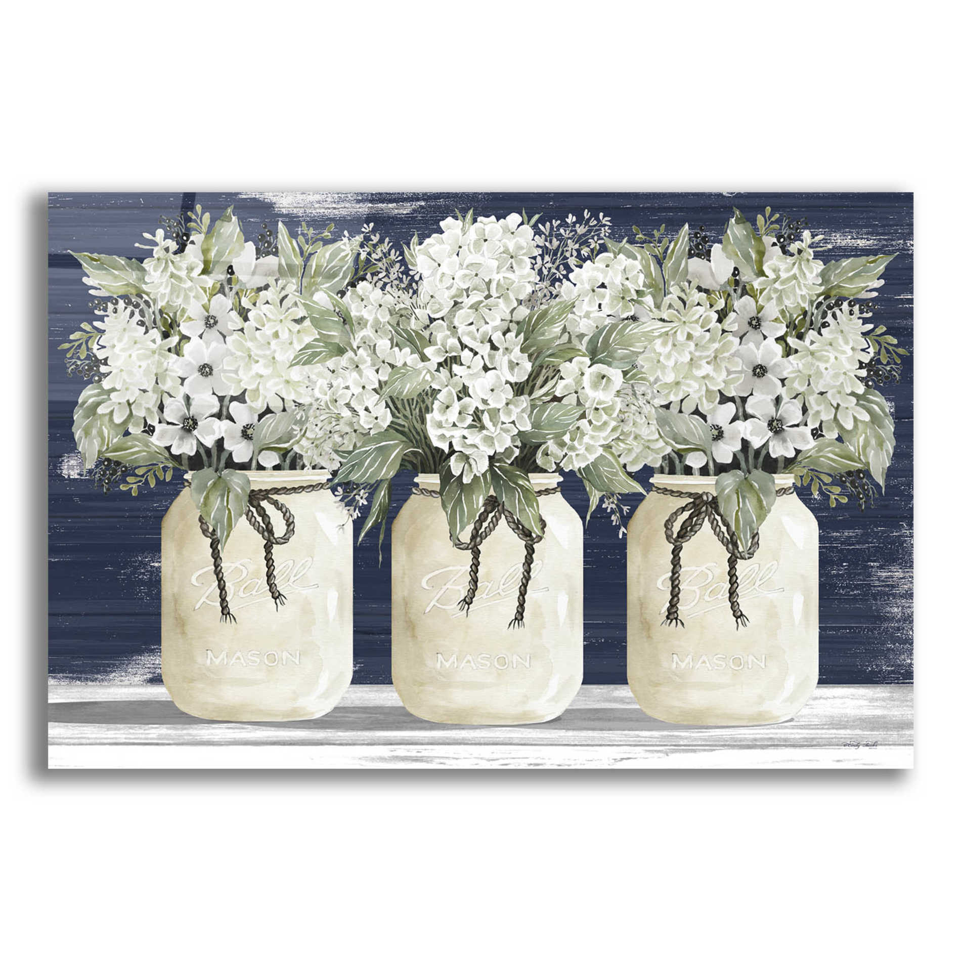 Epic Art 'White Floral Trio' by Cindy Jacobs, Acrylic Glass Wall Art,16x12