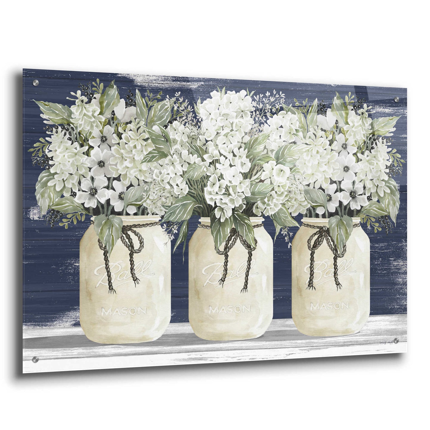 Epic Art 'White Floral Trio' by Cindy Jacobs, Acrylic Glass Wall Art,36x24