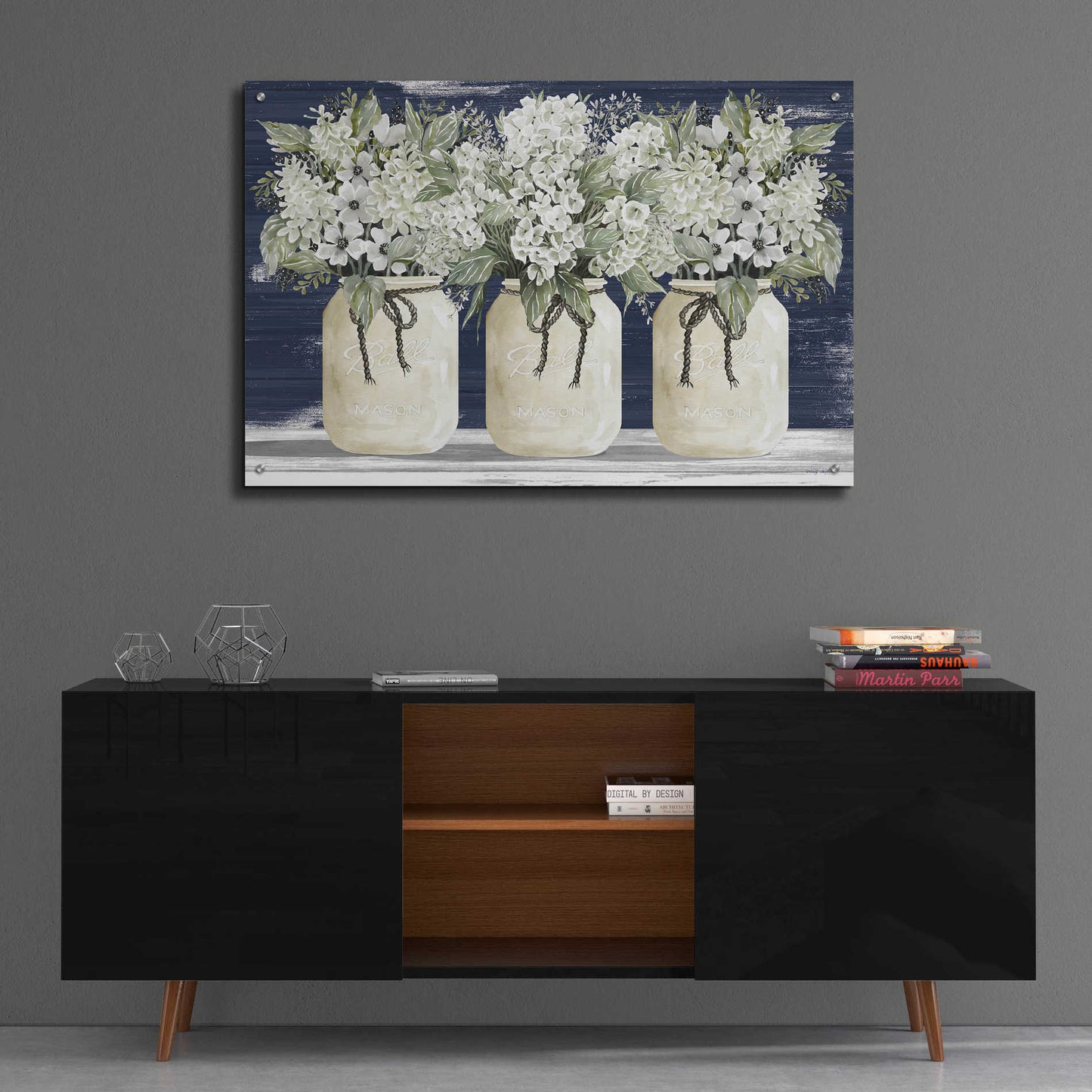 Epic Art 'White Floral Trio' by Cindy Jacobs, Acrylic Glass Wall Art,36x24