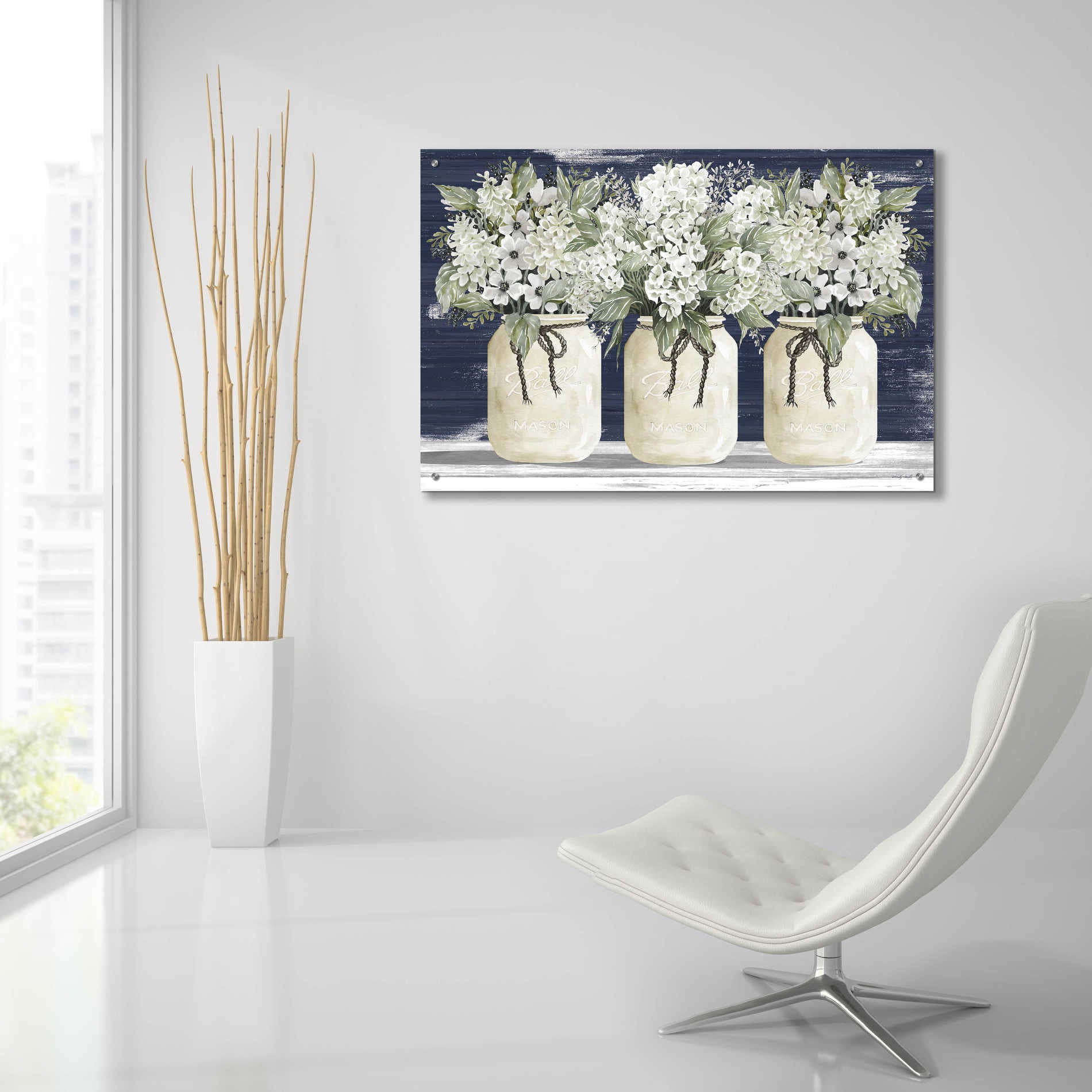 Epic Art 'White Floral Trio' by Cindy Jacobs, Acrylic Glass Wall Art,36x24