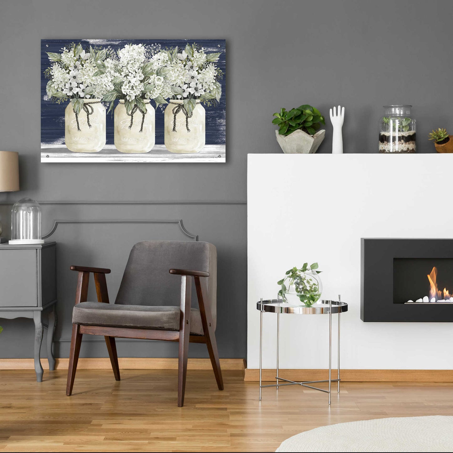 Epic Art 'White Floral Trio' by Cindy Jacobs, Acrylic Glass Wall Art,36x24