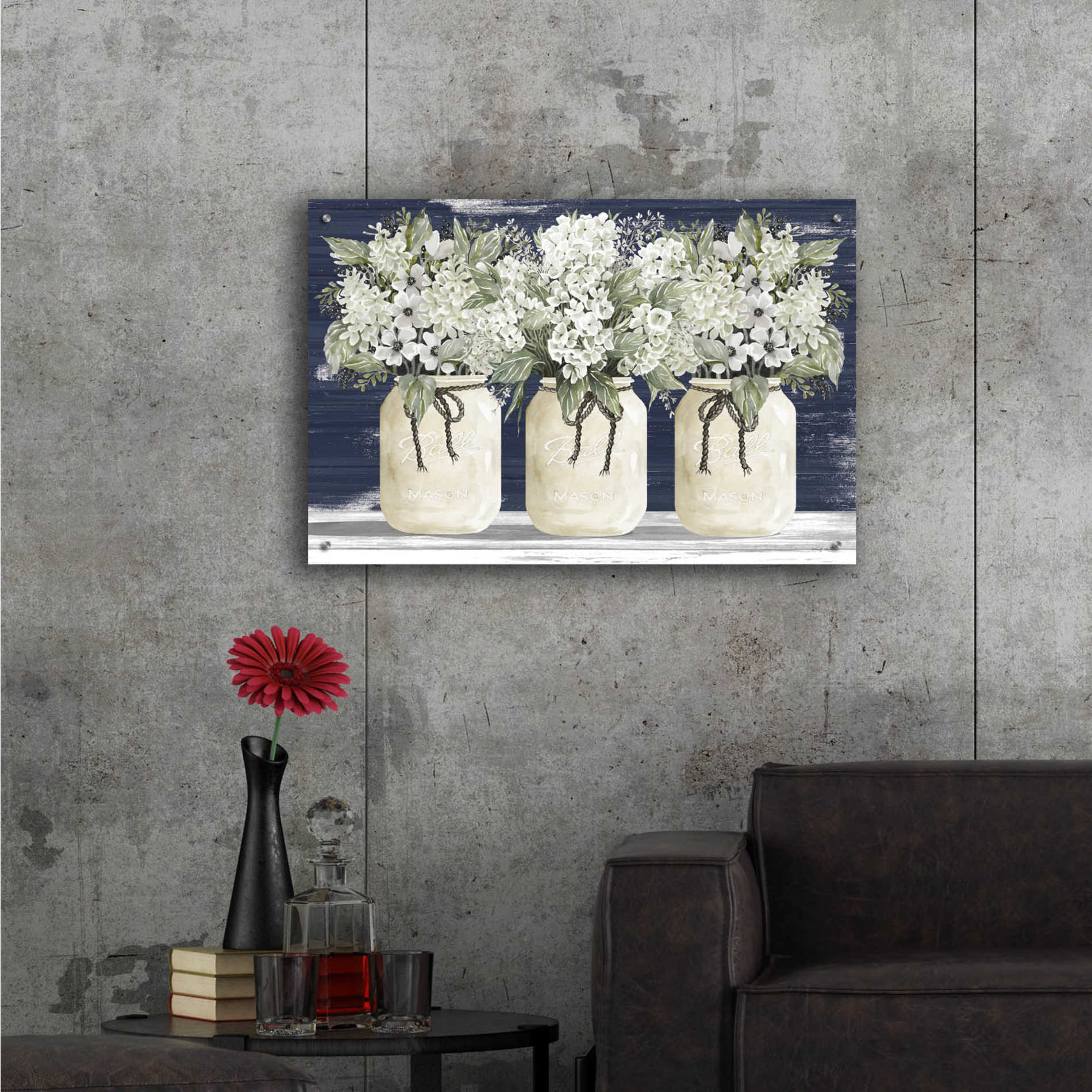 Epic Art 'White Floral Trio' by Cindy Jacobs, Acrylic Glass Wall Art,36x24