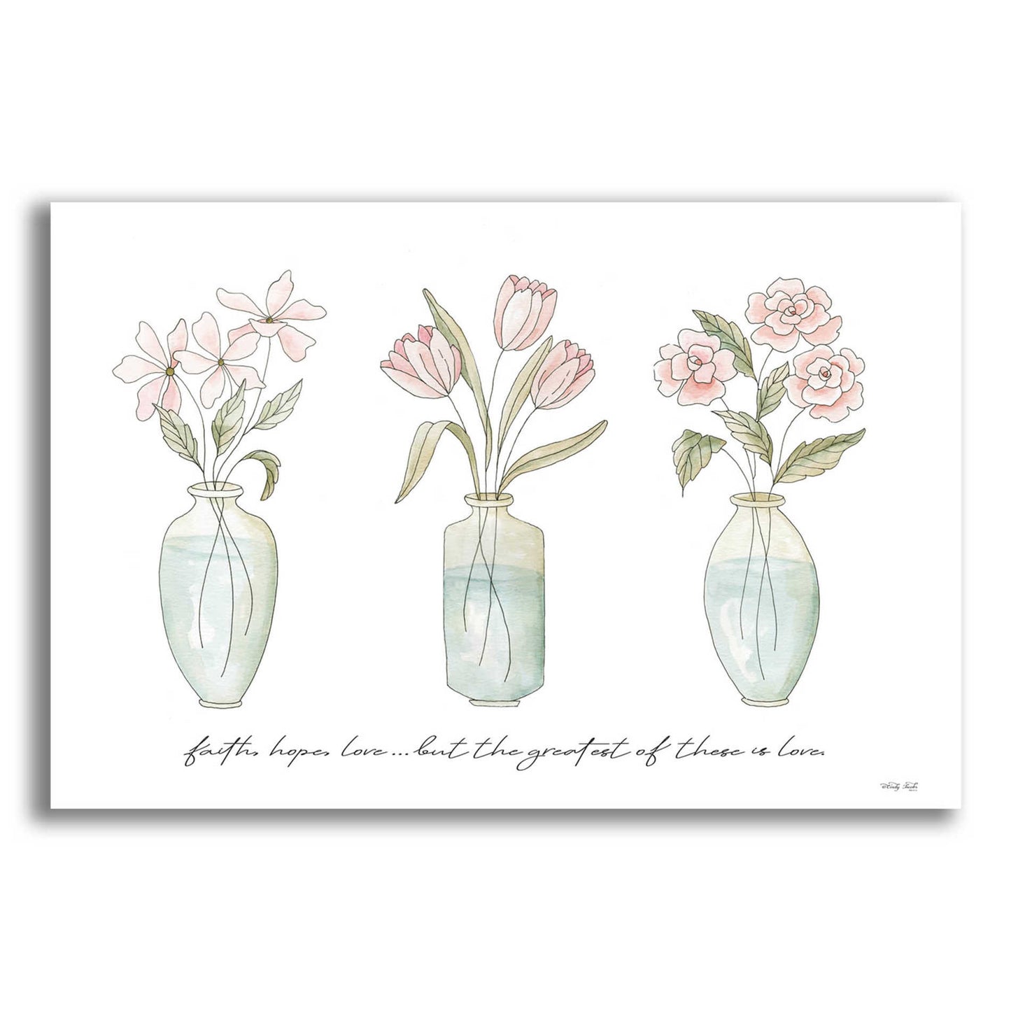 Epic Art 'Faith, Hope, Love Flower Vases' by Cindy Jacobs, Acrylic Glass Wall Art,16x12