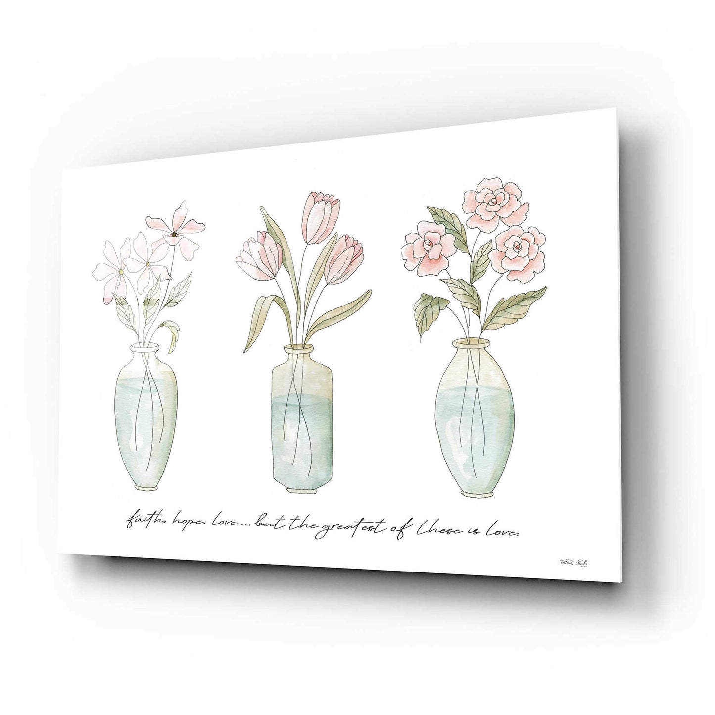 Epic Art 'Faith, Hope, Love Flower Vases' by Cindy Jacobs, Acrylic Glass Wall Art,24x16