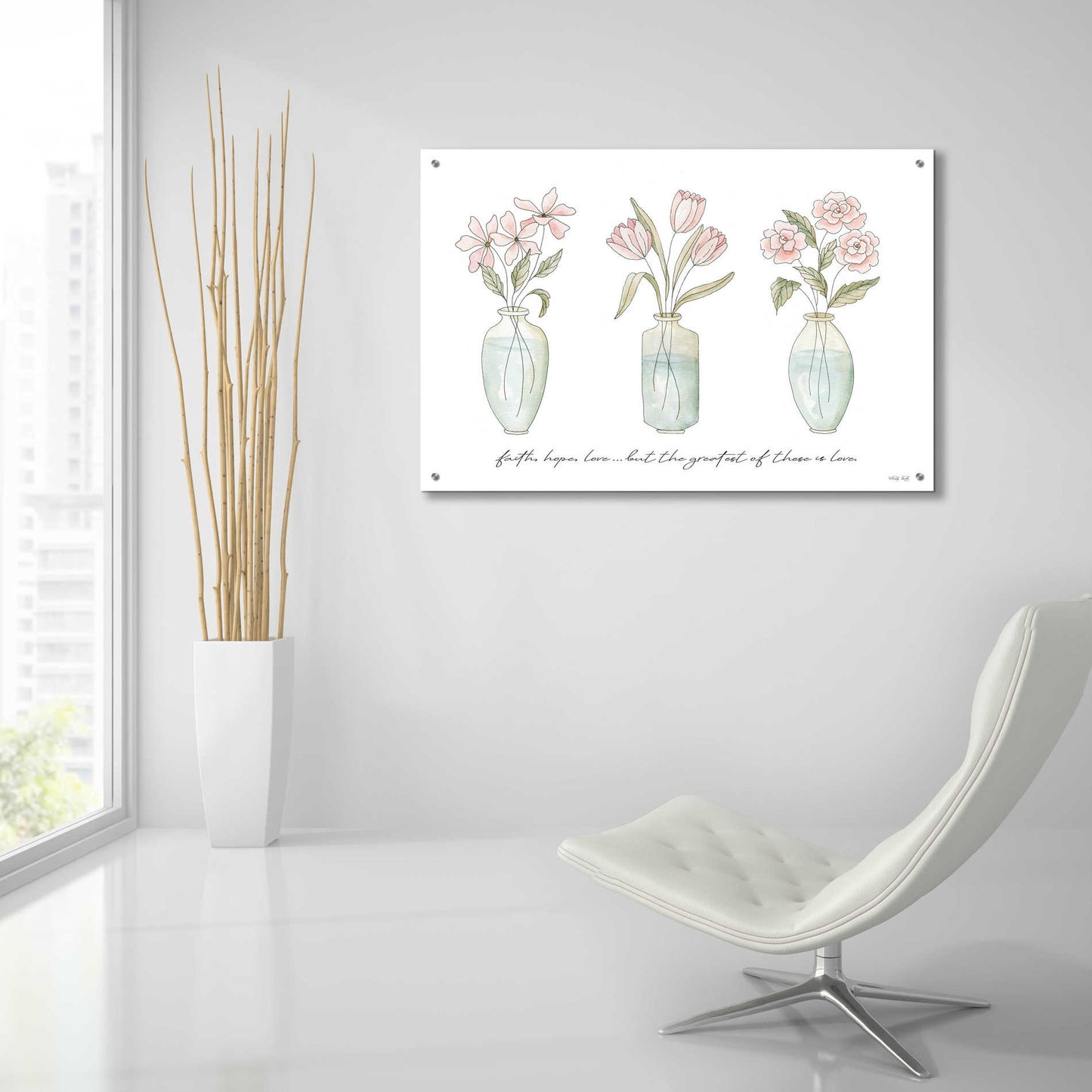 Epic Art 'Faith, Hope, Love Flower Vases' by Cindy Jacobs, Acrylic Glass Wall Art,36x24