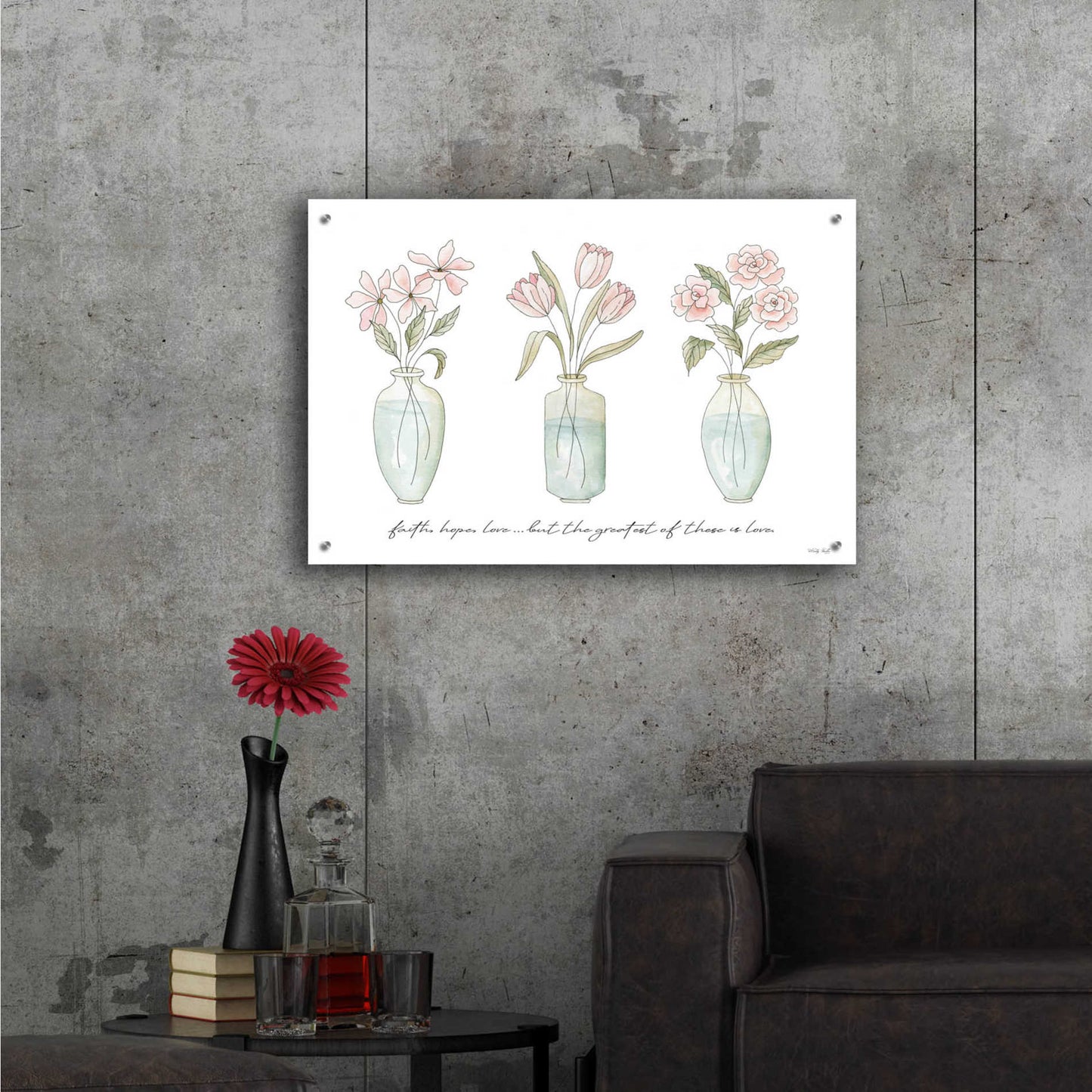 Epic Art 'Faith, Hope, Love Flower Vases' by Cindy Jacobs, Acrylic Glass Wall Art,36x24