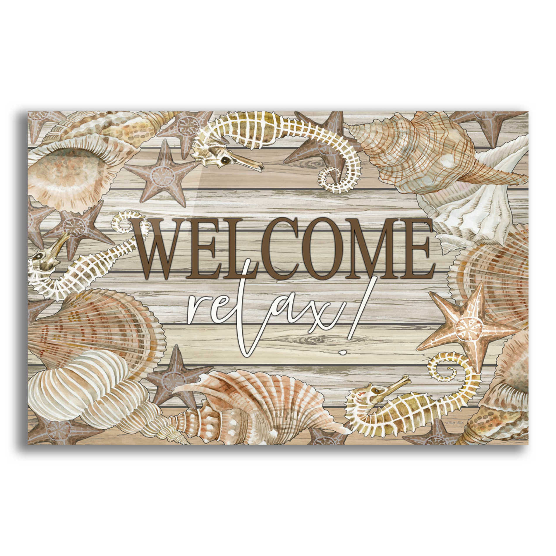 Epic Art 'Beach Welcome and Relax' by Cindy Jacobs, Acrylic Glass Wall Art,16x12