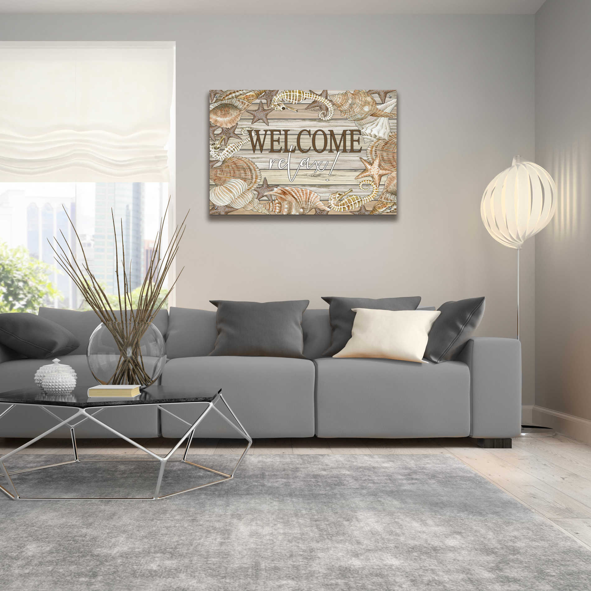 Epic Art 'Beach Welcome and Relax' by Cindy Jacobs, Acrylic Glass Wall Art,36x24