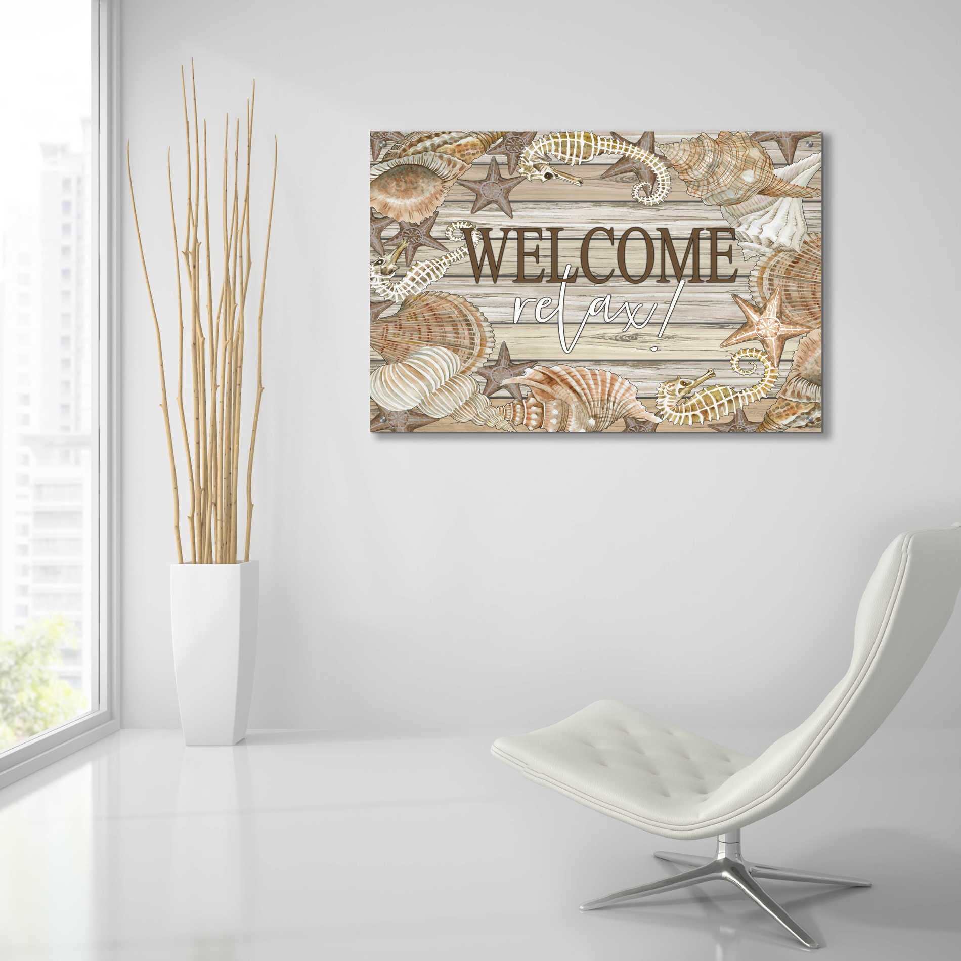 Epic Art 'Beach Welcome and Relax' by Cindy Jacobs, Acrylic Glass Wall Art,36x24