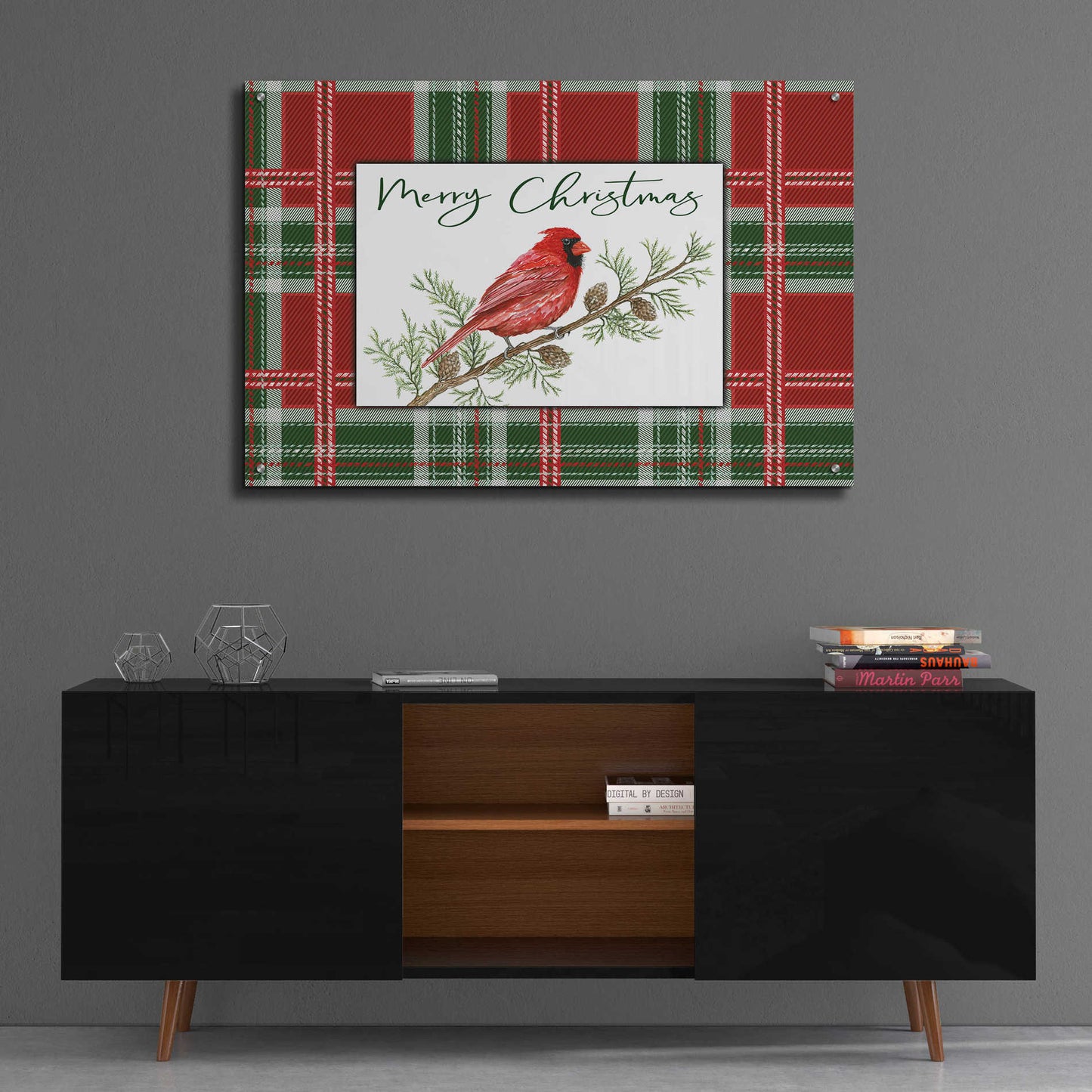 Epic Art 'Merry Christmas Cardinal' by Cindy Jacobs, Acrylic Glass Wall Art,36x24