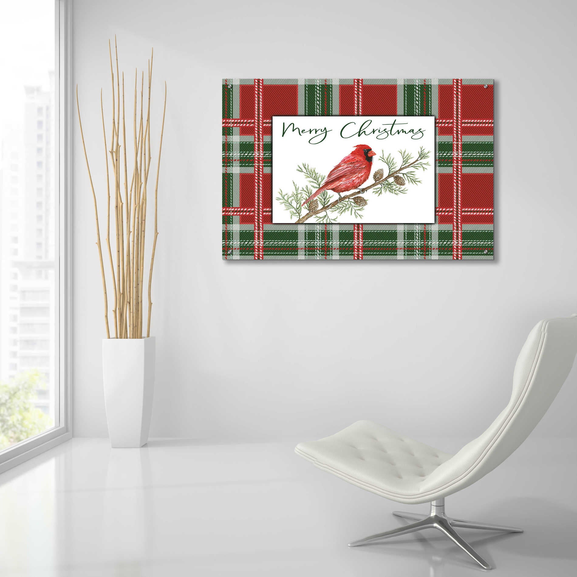 Epic Art 'Merry Christmas Cardinal' by Cindy Jacobs, Acrylic Glass Wall Art,36x24