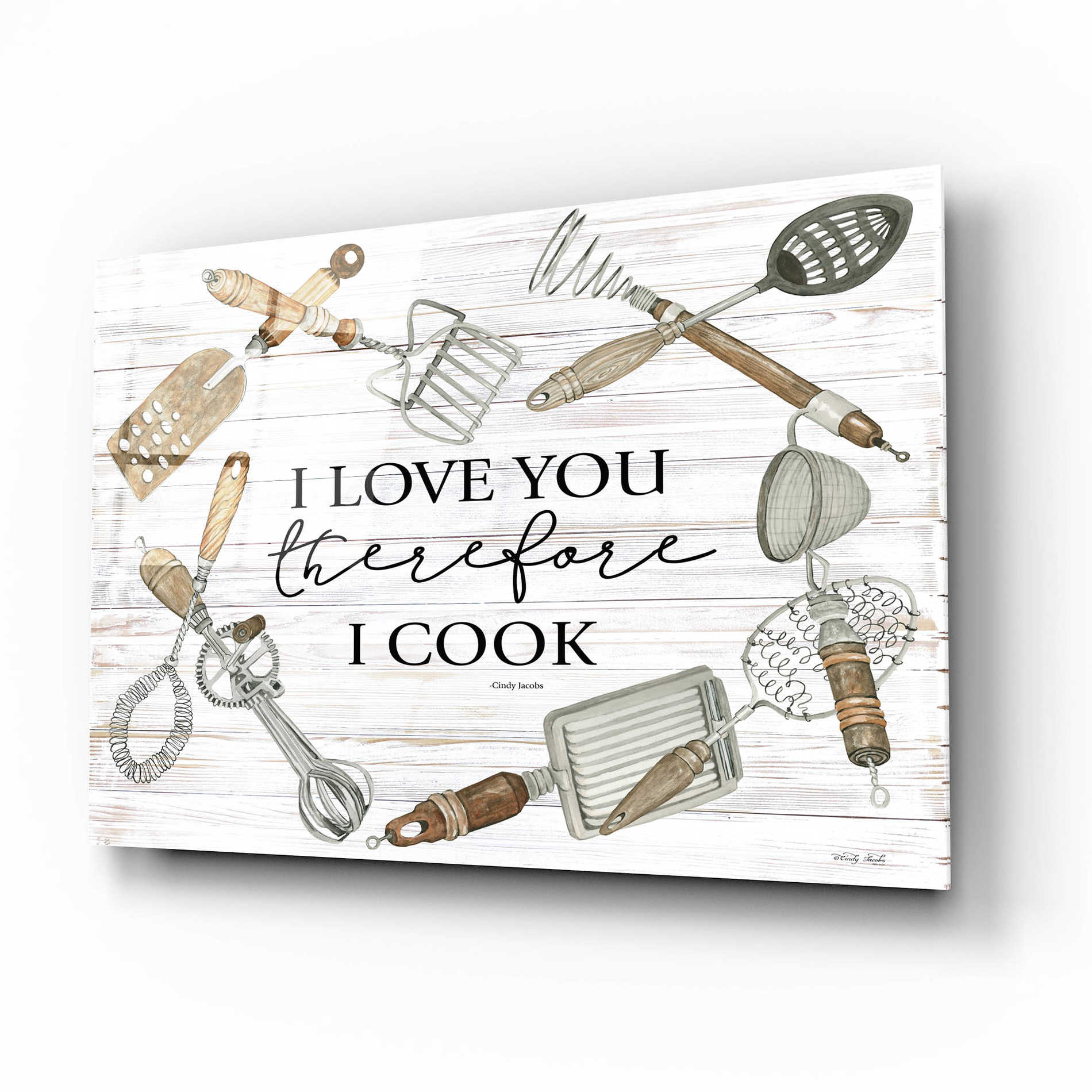 Epic Art 'I Love You Therefore I Cook' by Cindy Jacobs, Acrylic Glass Wall Art,16x12
