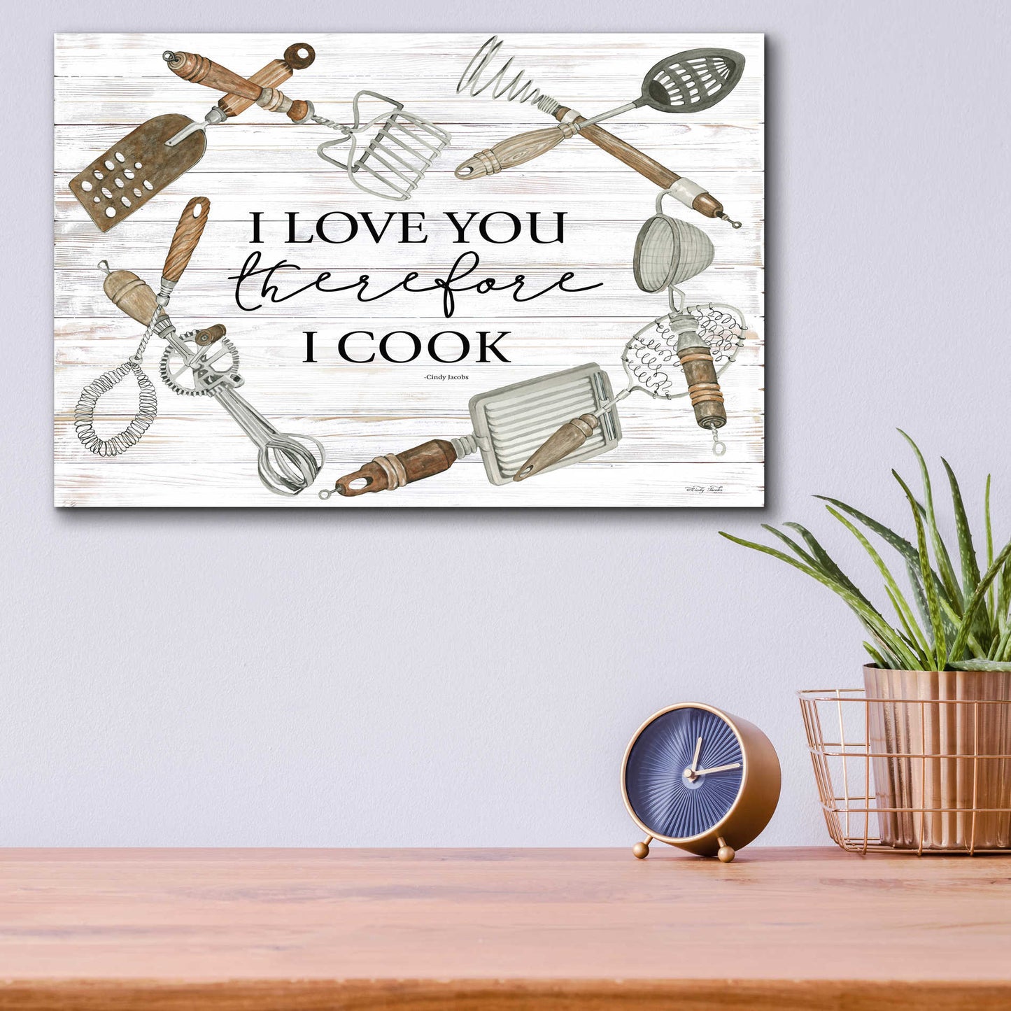 Epic Art 'I Love You Therefore I Cook' by Cindy Jacobs, Acrylic Glass Wall Art,16x12