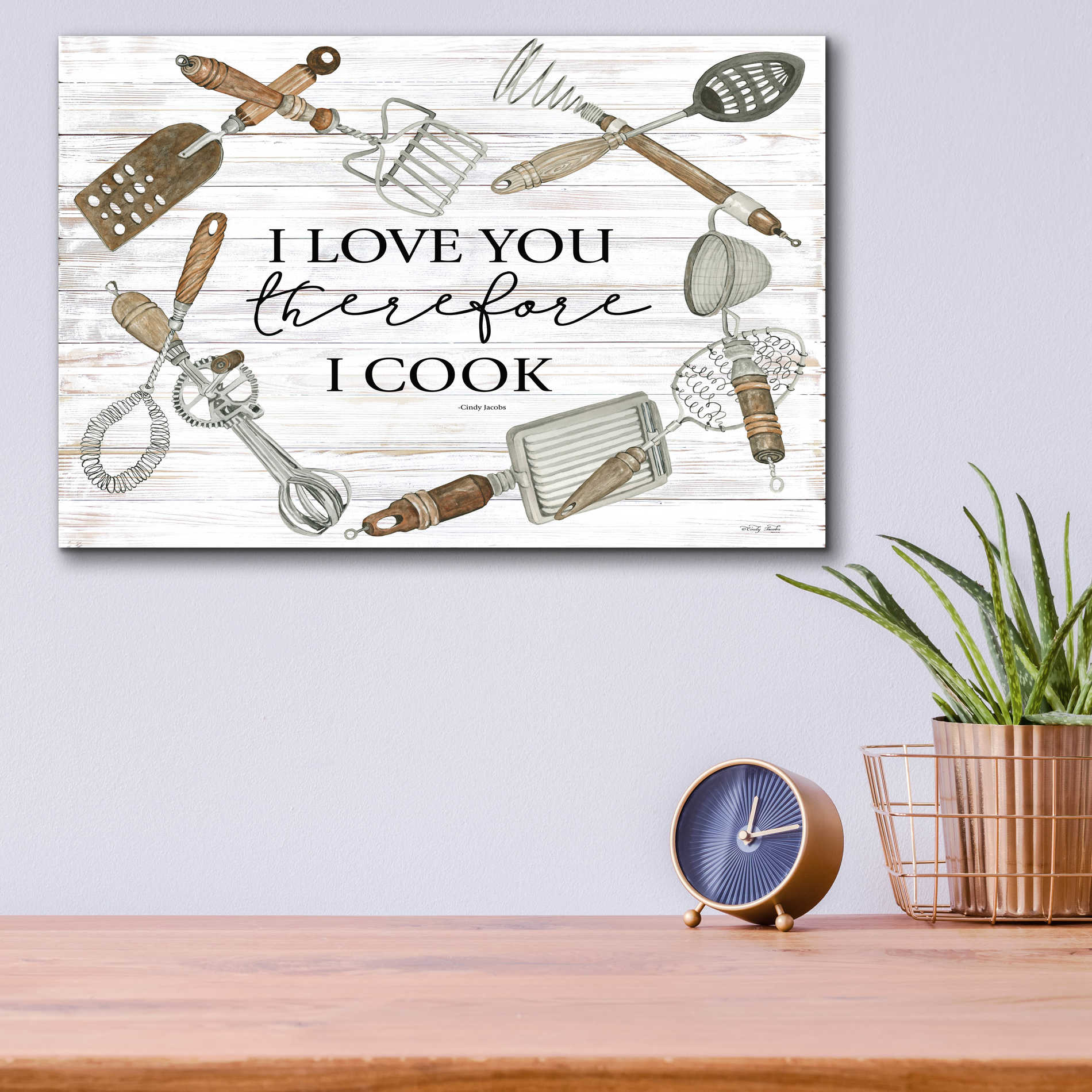 Epic Art 'I Love You Therefore I Cook' by Cindy Jacobs, Acrylic Glass Wall Art,16x12