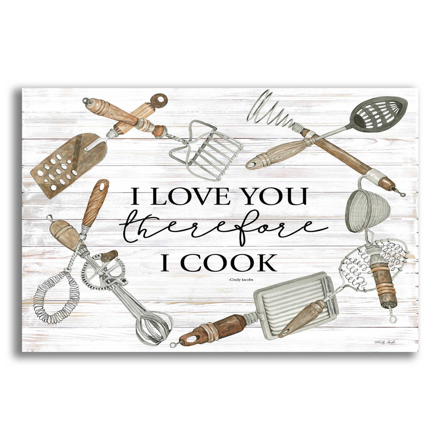 Epic Art 'I Love You Therefore I Cook' by Cindy Jacobs, Acrylic Glass Wall Art,16x12