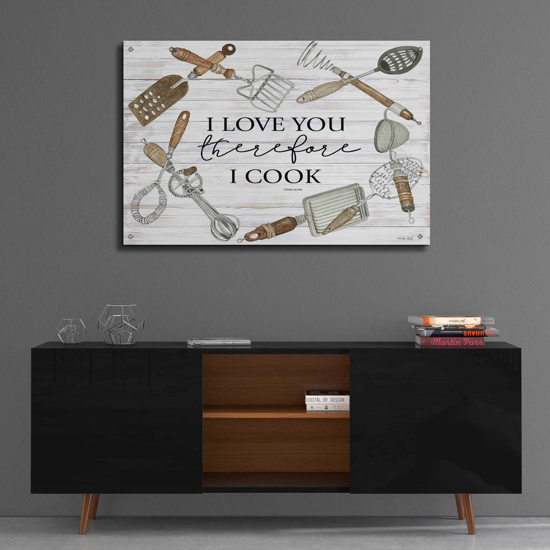 Epic Art 'I Love You Therefore I Cook' by Cindy Jacobs, Acrylic Glass Wall Art,36x24