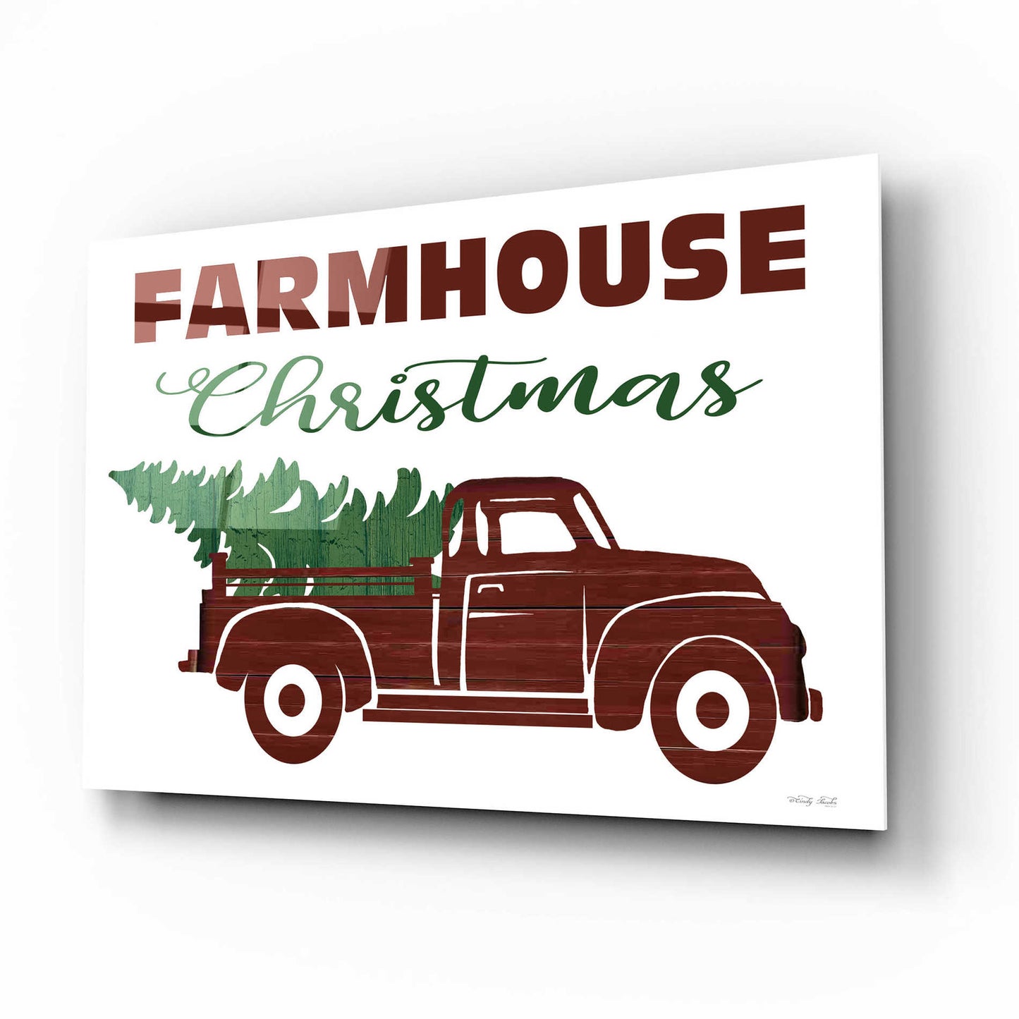 Epic Art 'Farmhouse Christmas Truck' by Cindy Jacobs, Acrylic Glass Wall Art,16x12