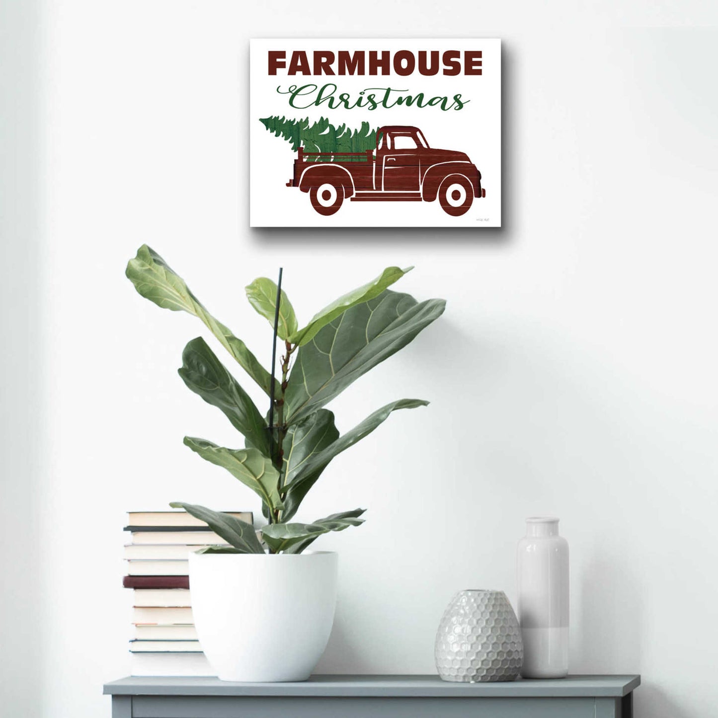 Epic Art 'Farmhouse Christmas Truck' by Cindy Jacobs, Acrylic Glass Wall Art,16x12