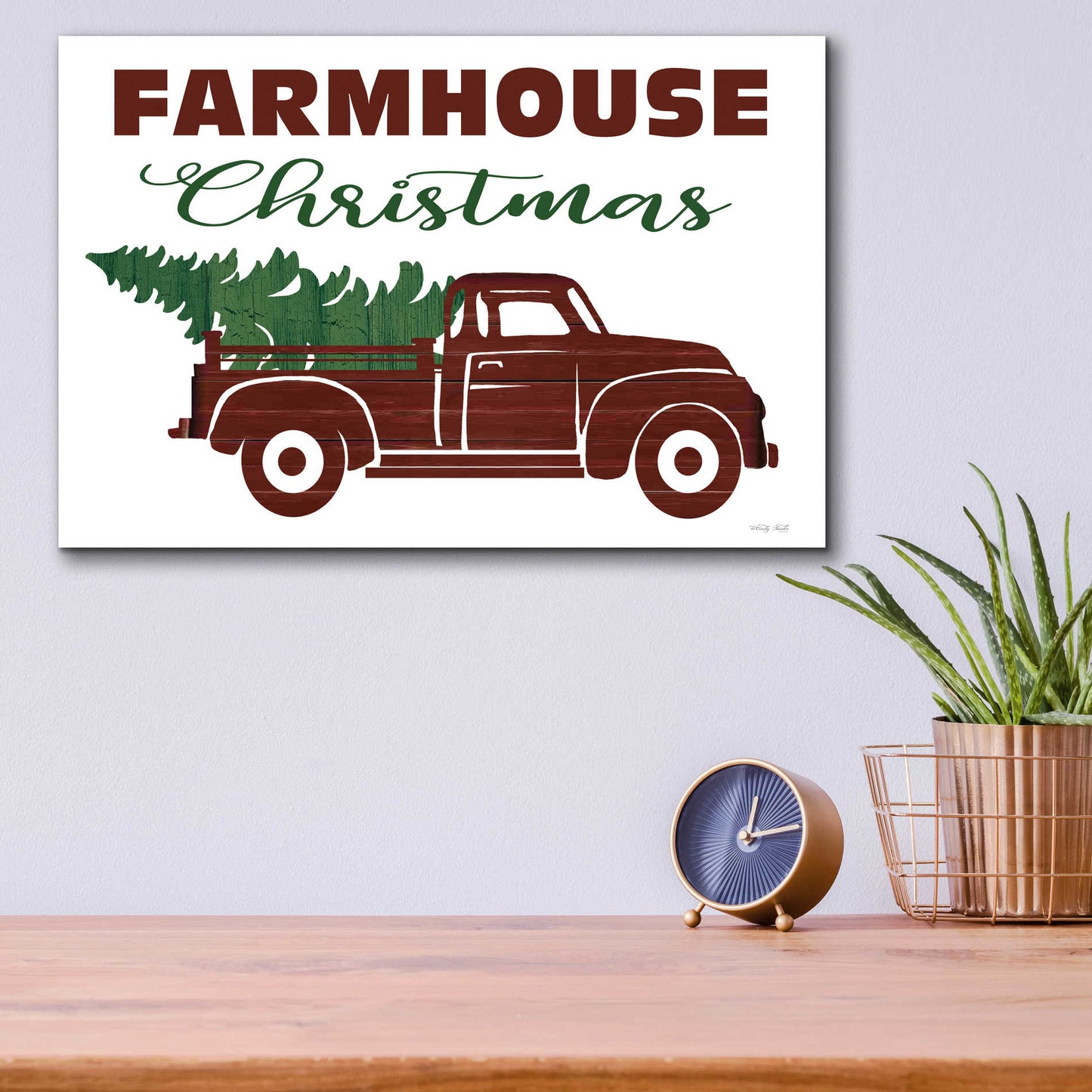 Epic Art 'Farmhouse Christmas Truck' by Cindy Jacobs, Acrylic Glass Wall Art,16x12