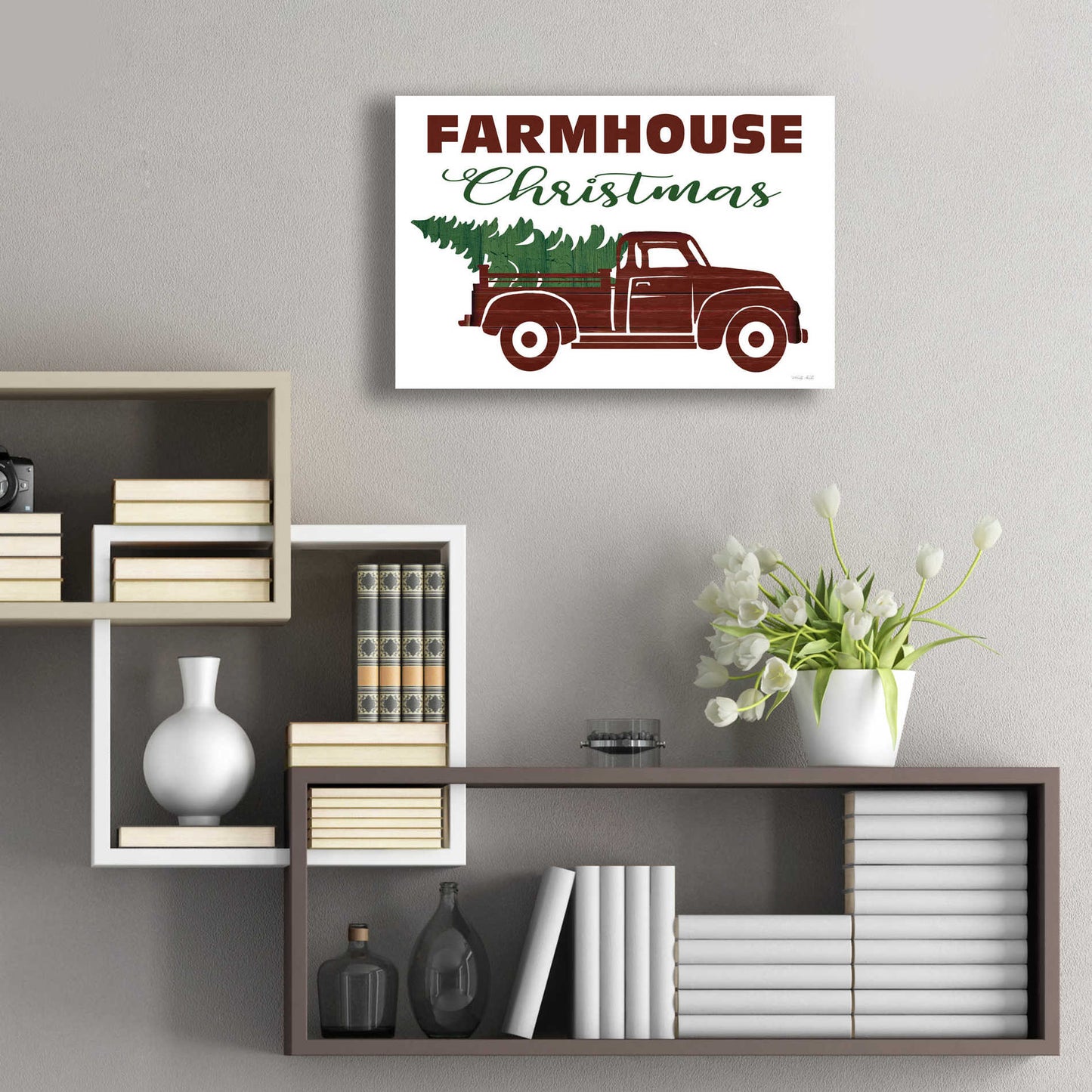 Epic Art 'Farmhouse Christmas Truck' by Cindy Jacobs, Acrylic Glass Wall Art,24x16