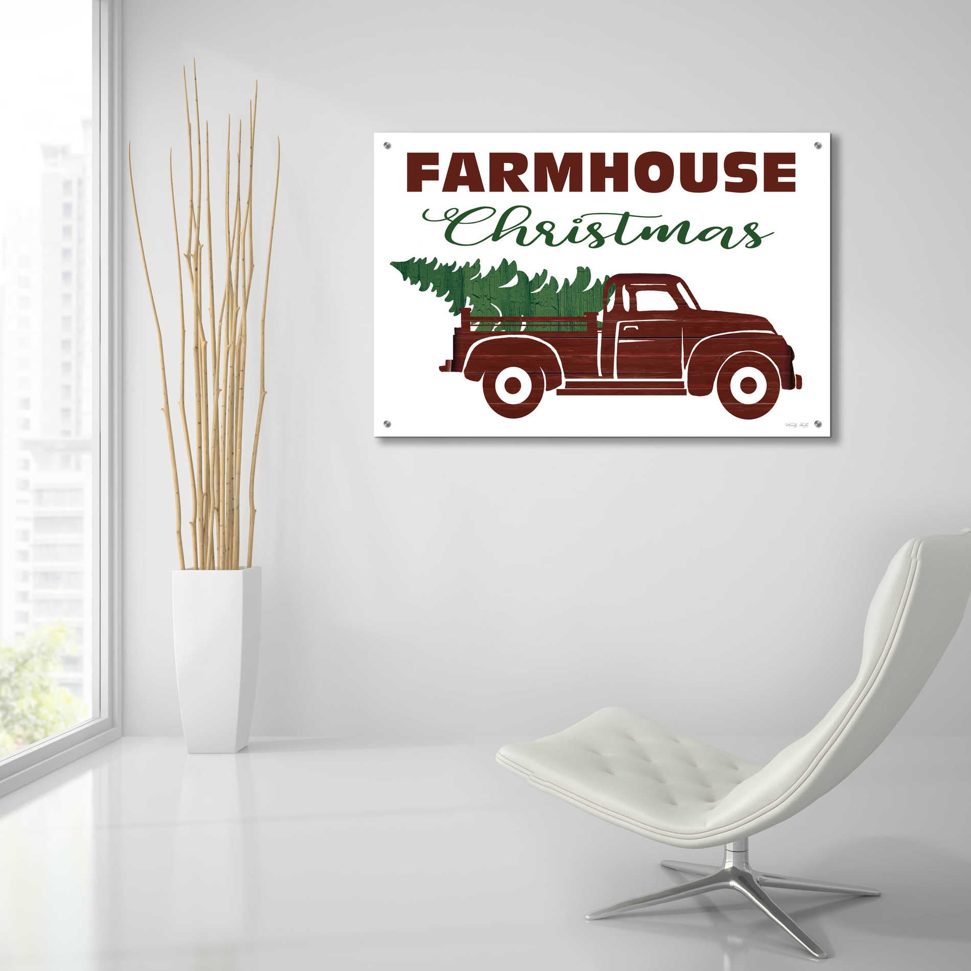 Epic Art 'Farmhouse Christmas Truck' by Cindy Jacobs, Acrylic Glass Wall Art,36x24