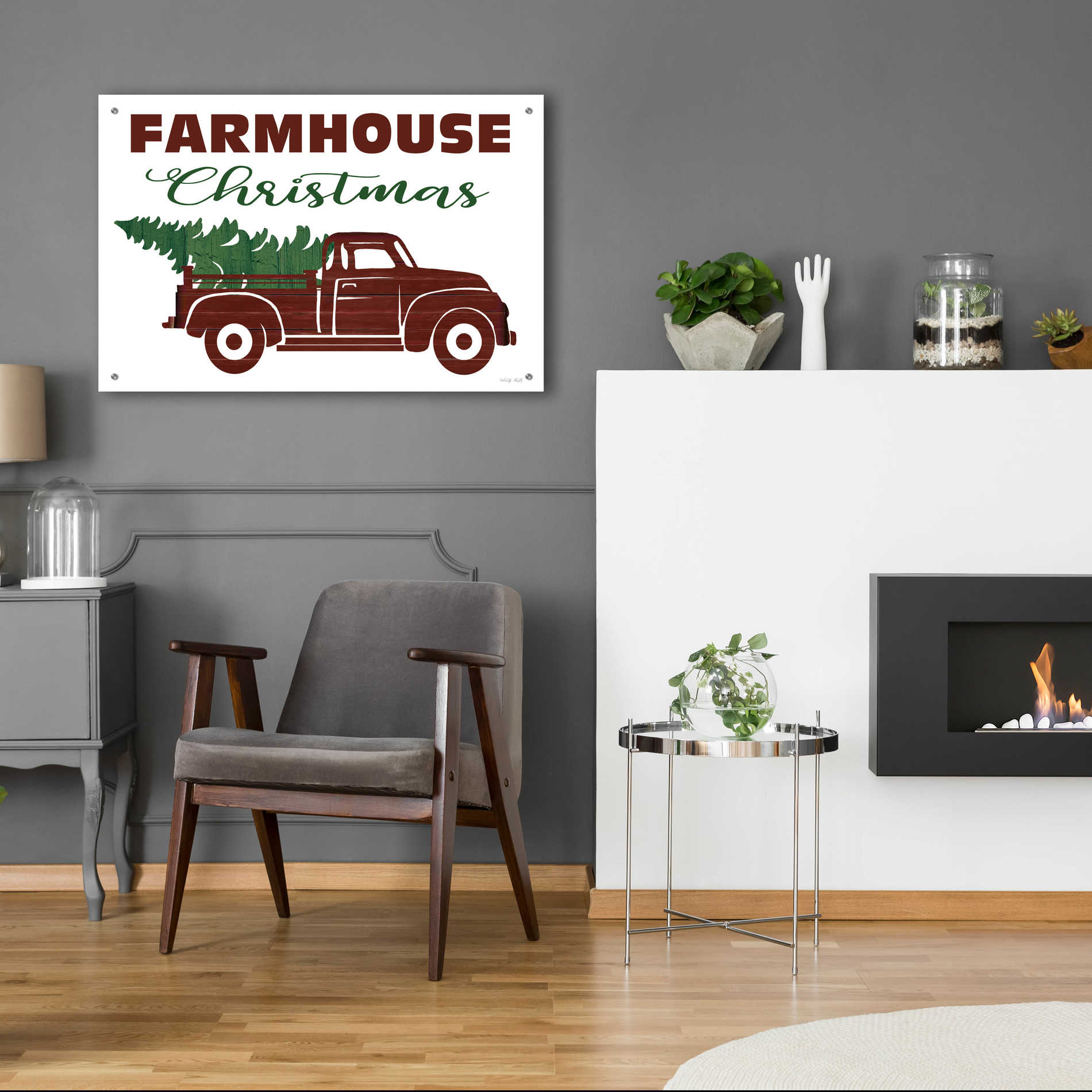 Epic Art 'Farmhouse Christmas Truck' by Cindy Jacobs, Acrylic Glass Wall Art,36x24