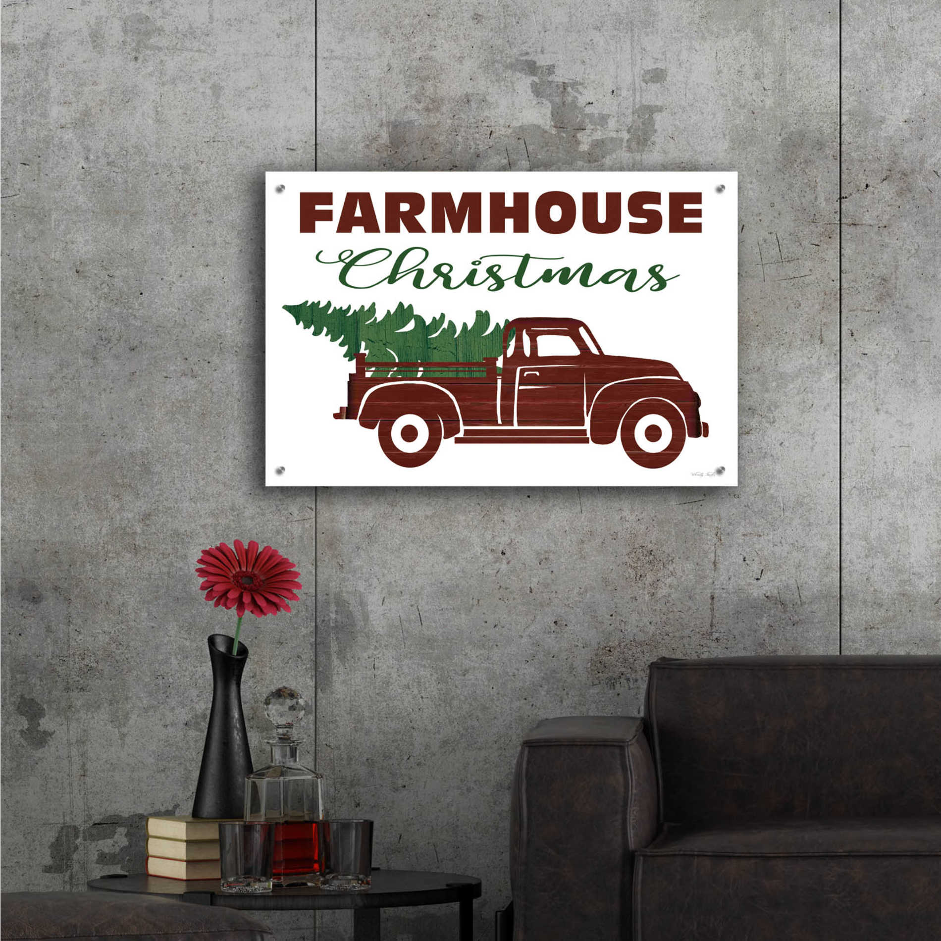 Epic Art 'Farmhouse Christmas Truck' by Cindy Jacobs, Acrylic Glass Wall Art,36x24