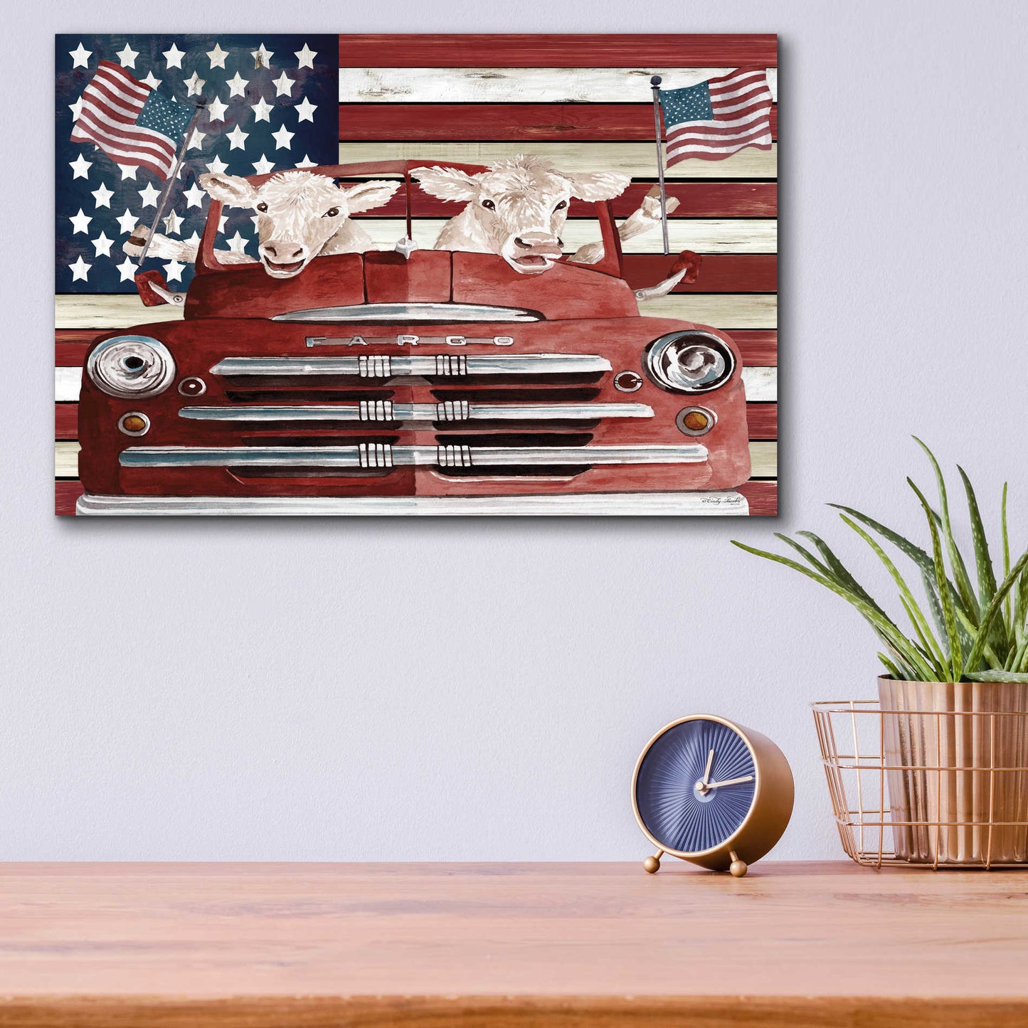 Epic Art 'Patriotic Cows' by Cindy Jacobs, Acrylic Glass Wall Art,16x12