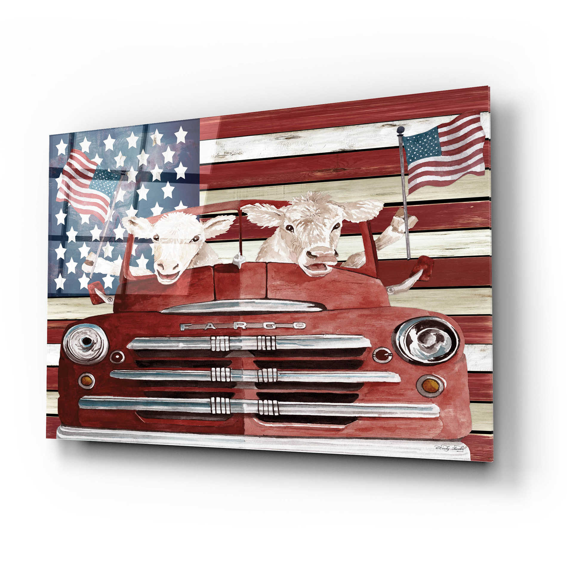 Epic Art 'Patriotic Cows' by Cindy Jacobs, Acrylic Glass Wall Art,24x16