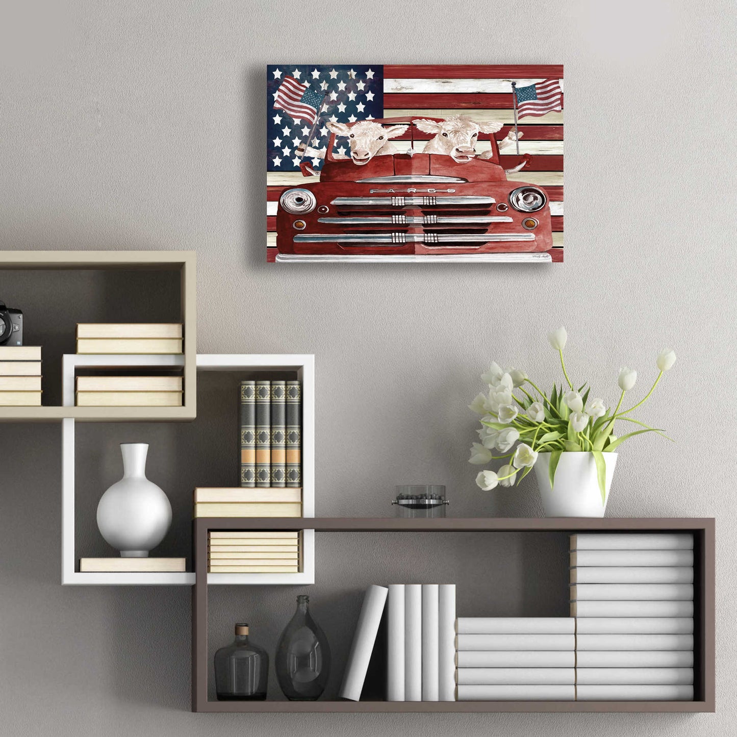 Epic Art 'Patriotic Cows' by Cindy Jacobs, Acrylic Glass Wall Art,24x16