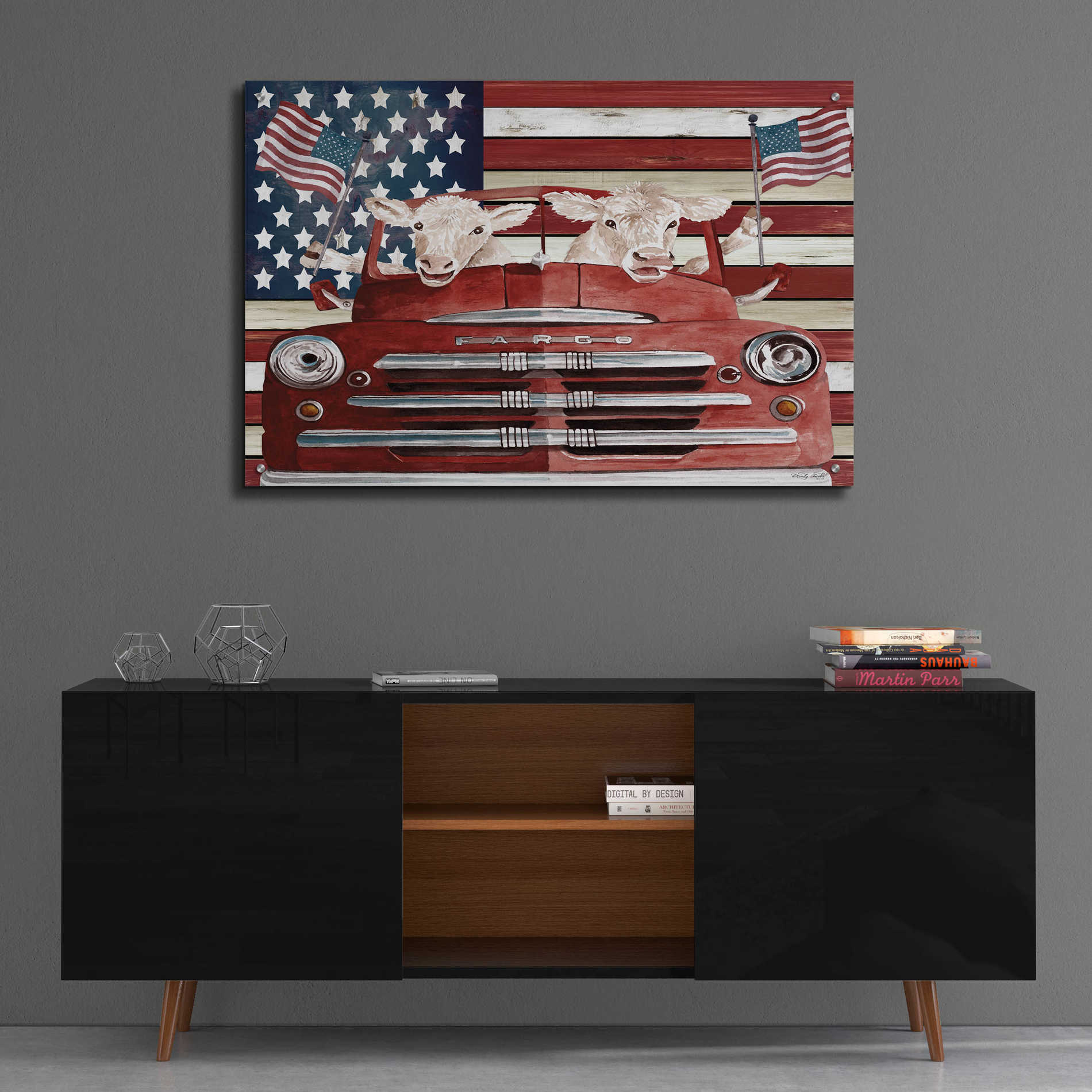 Epic Art 'Patriotic Cows' by Cindy Jacobs, Acrylic Glass Wall Art,36x24