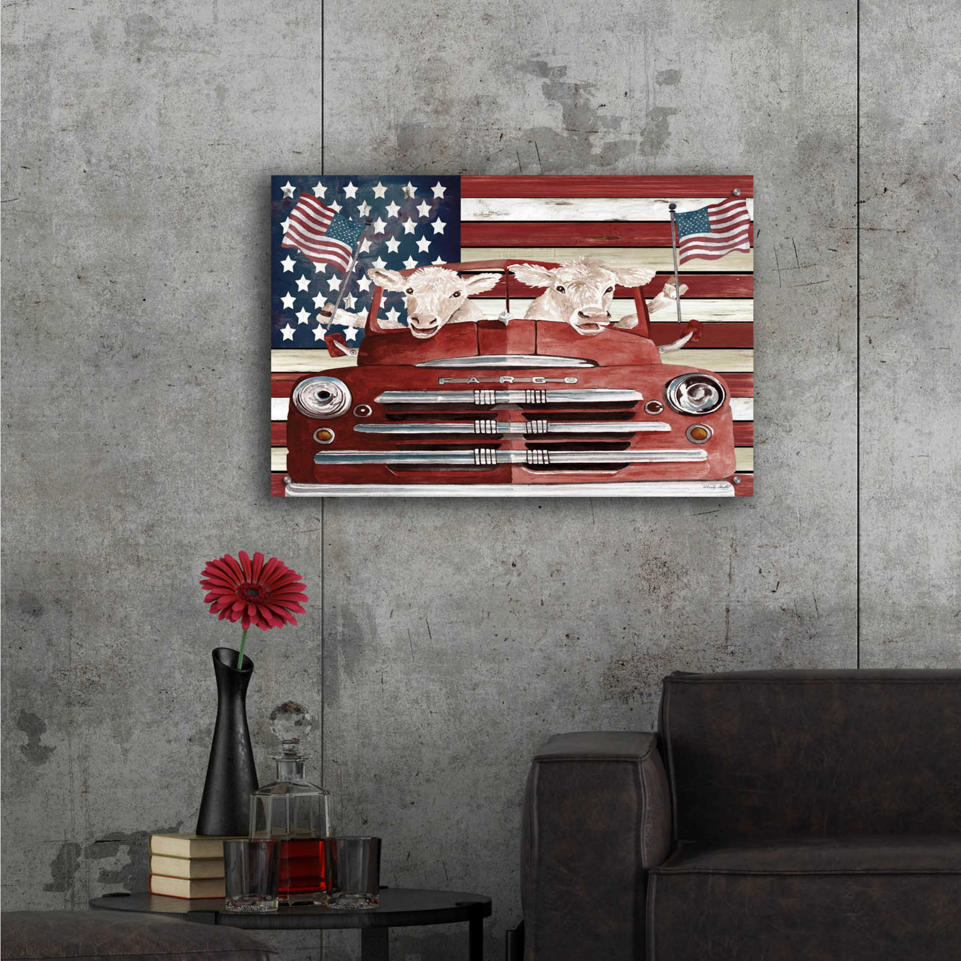 Epic Art 'Patriotic Cows' by Cindy Jacobs, Acrylic Glass Wall Art,36x24