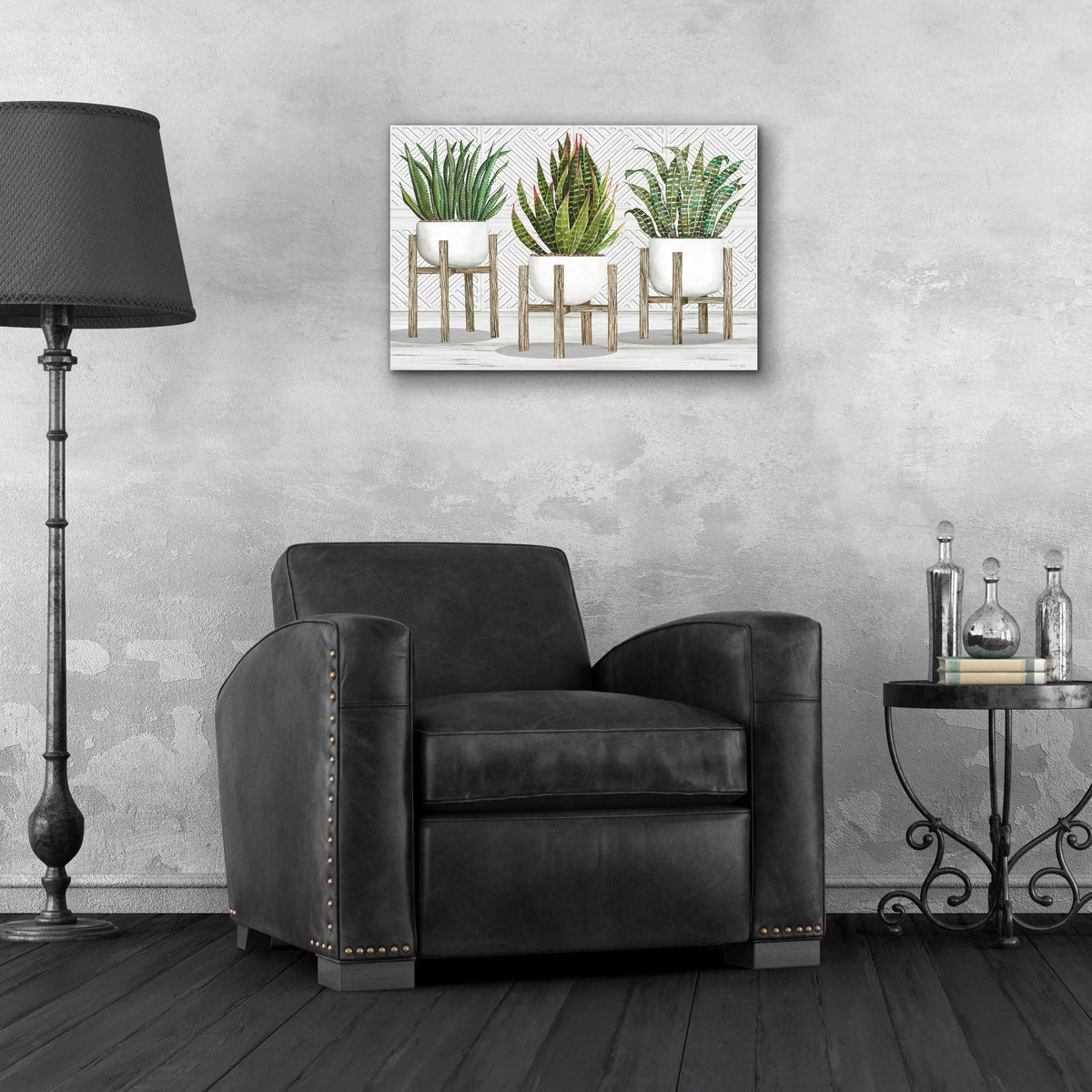 Epic Art 'Succulent Trio on Stands' by Cindy Jacobs, Acrylic Glass Wall Art,24x16