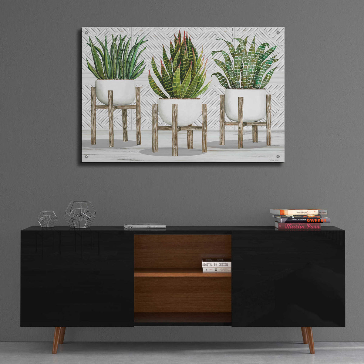 Epic Art 'Succulent Trio on Stands' by Cindy Jacobs, Acrylic Glass Wall Art,36x24