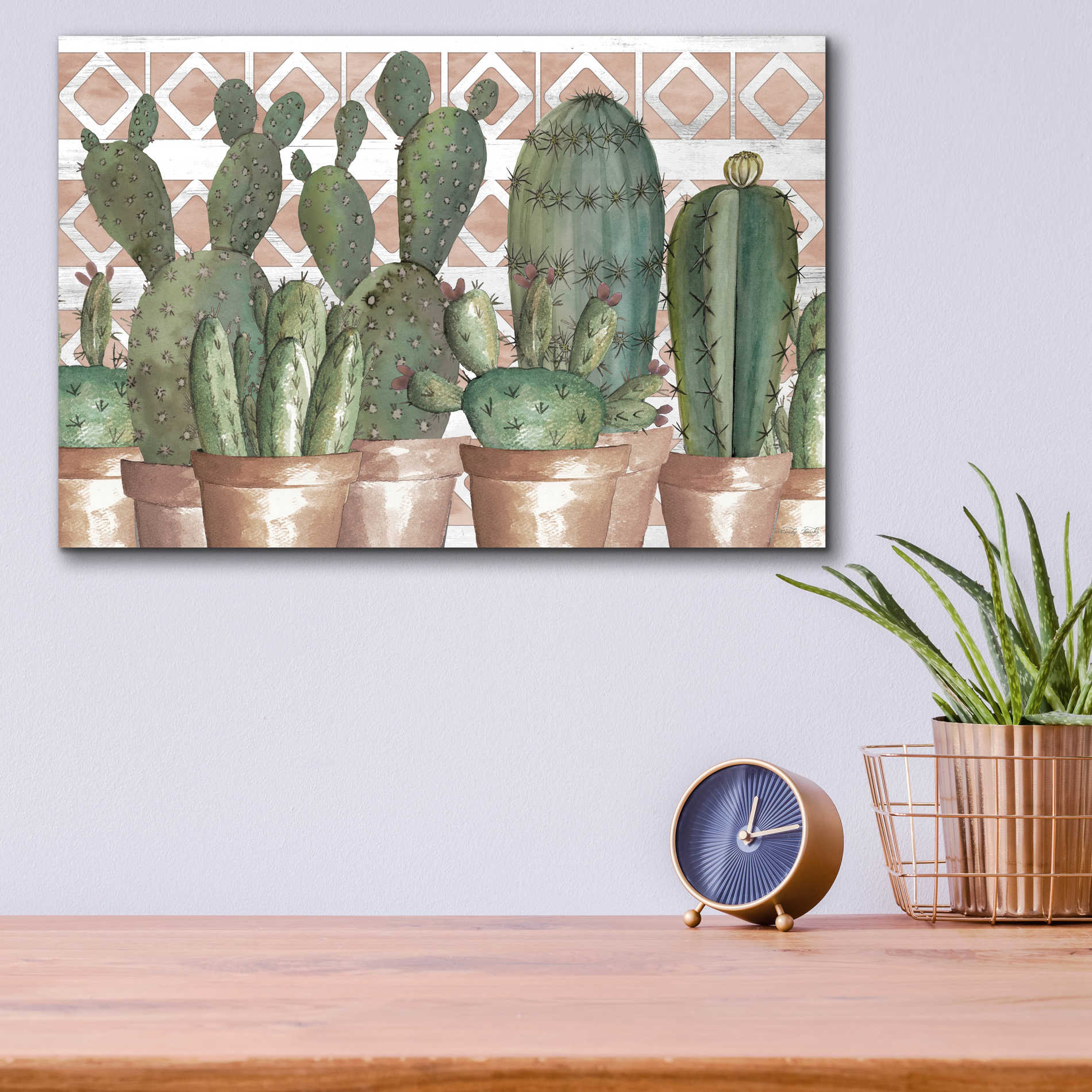 Epic Art 'Geo Succulents' by Cindy Jacobs, Acrylic Glass Wall Art,16x12