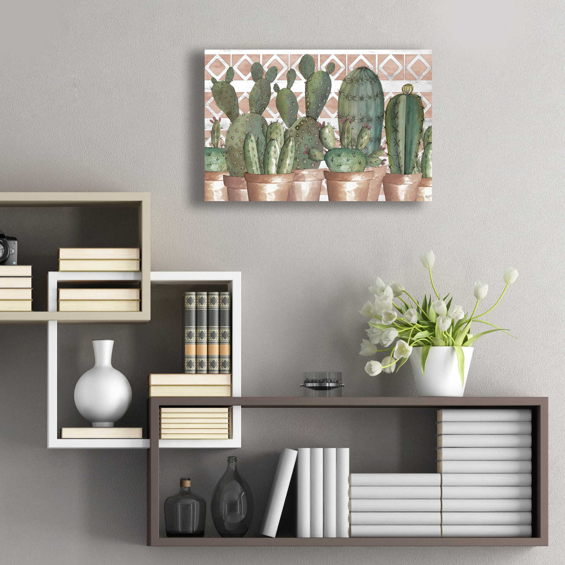 Epic Art 'Geo Succulents' by Cindy Jacobs, Acrylic Glass Wall Art,24x16