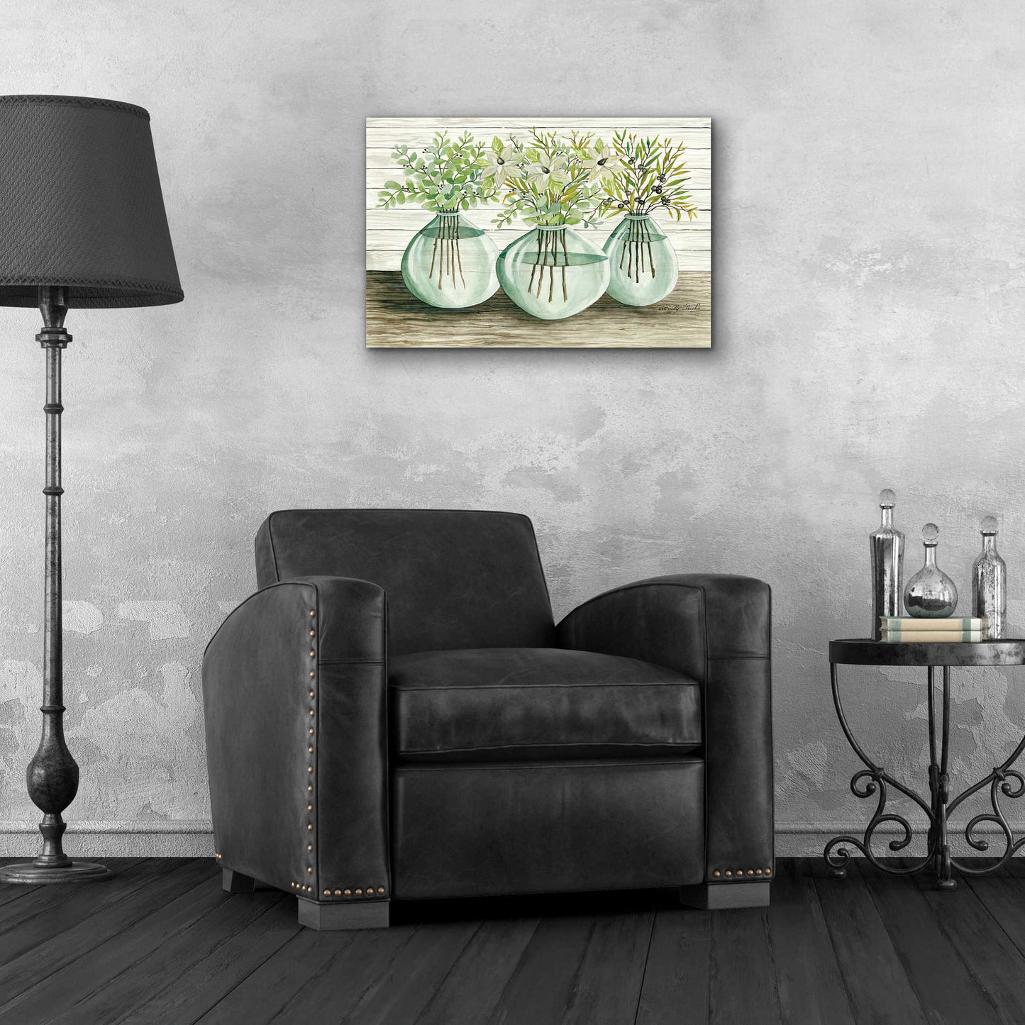 Epic Art 'Eucalyptus in Glass Vases' by Cindy Jacobs, Acrylic Glass Wall Art,24x16