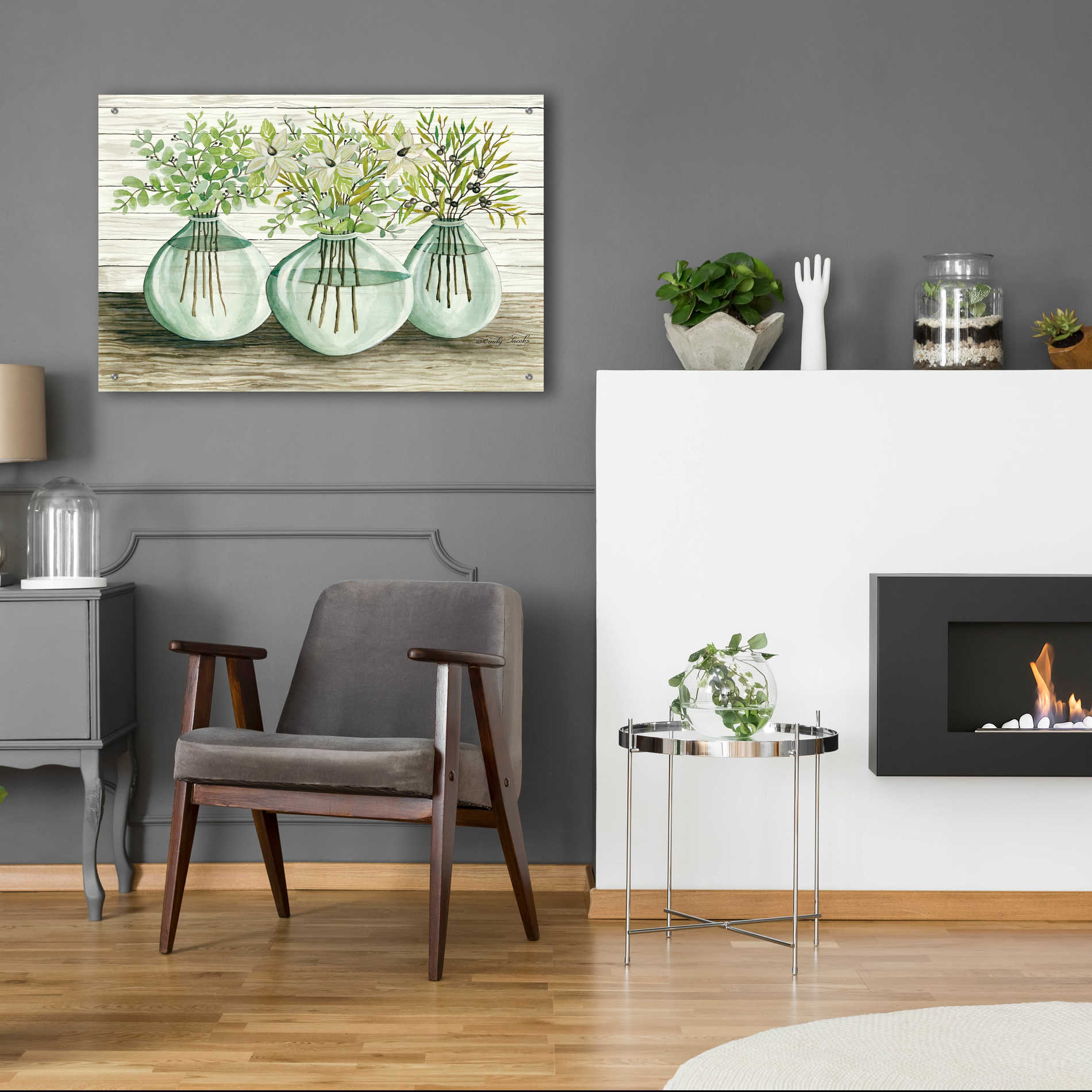 Epic Art 'Eucalyptus in Glass Vases' by Cindy Jacobs, Acrylic Glass Wall Art,36x24