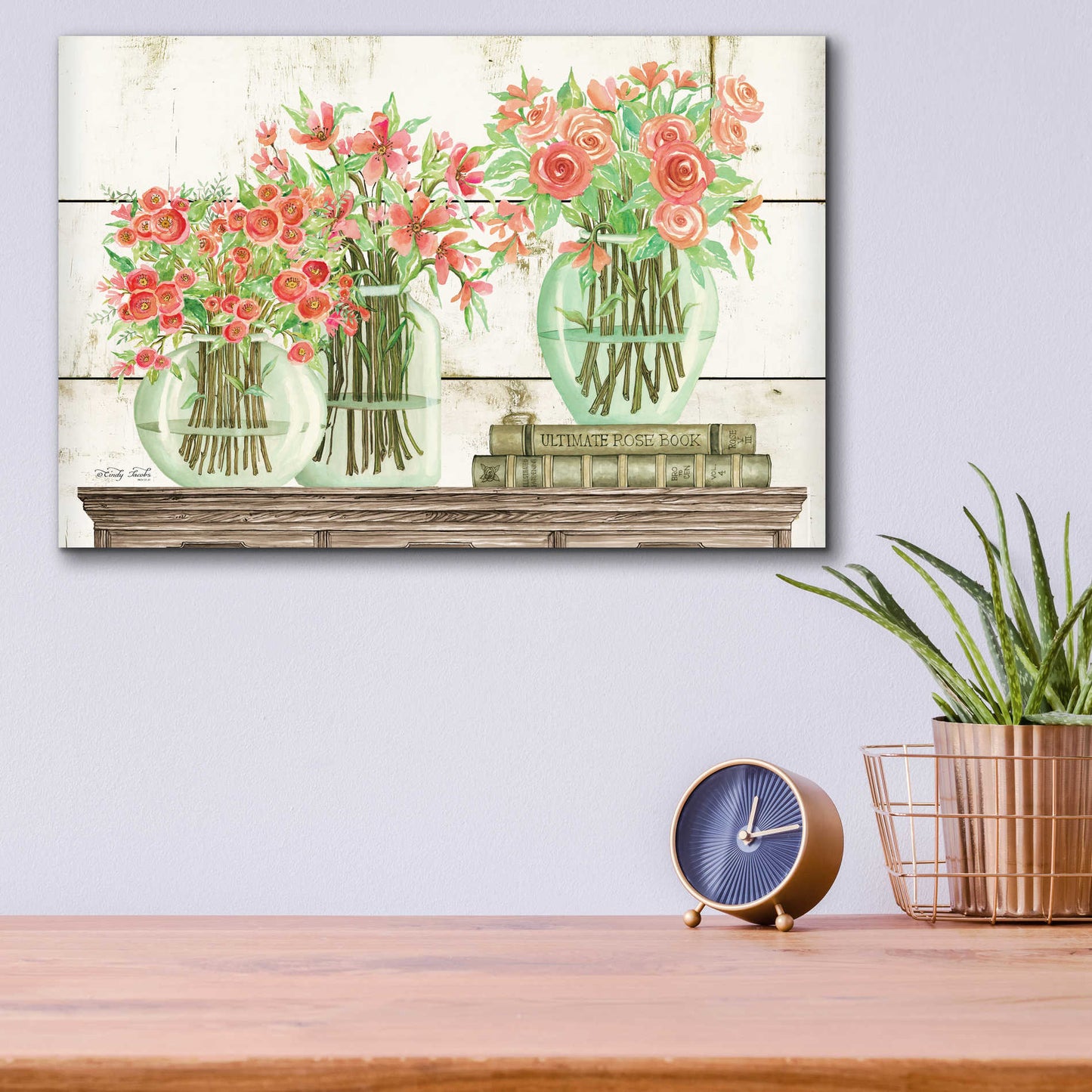 Epic Art 'Trio of Flowers' by Cindy Jacobs, Acrylic Glass Wall Art,16x12