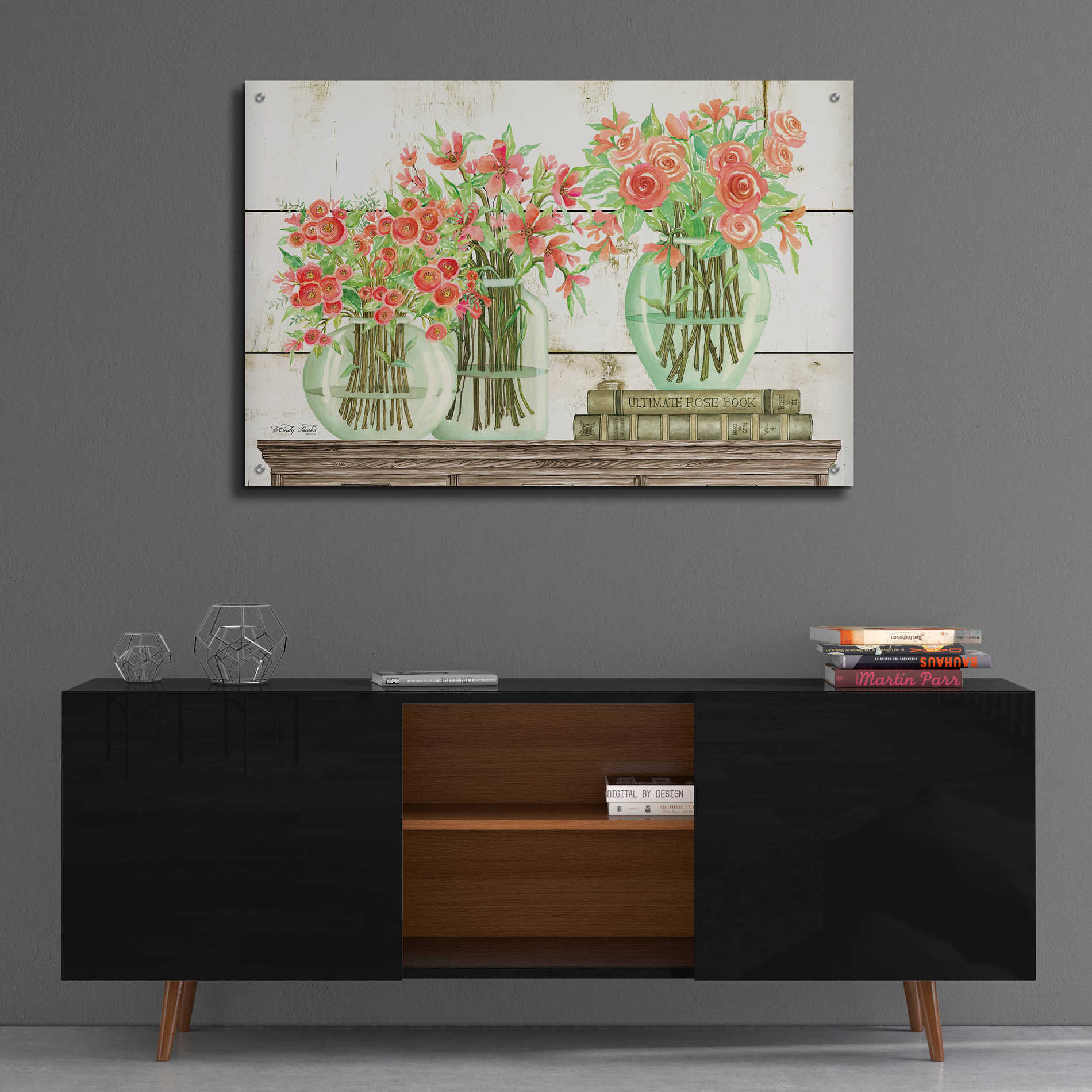 Epic Art 'Trio of Flowers' by Cindy Jacobs, Acrylic Glass Wall Art,36x24