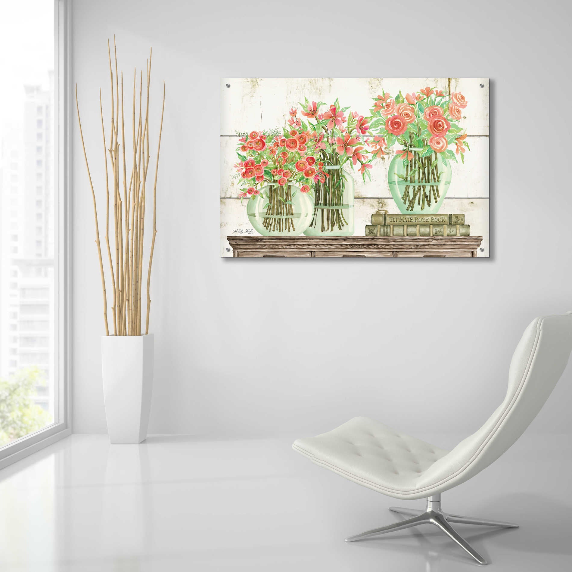 Epic Art 'Trio of Flowers' by Cindy Jacobs, Acrylic Glass Wall Art,36x24