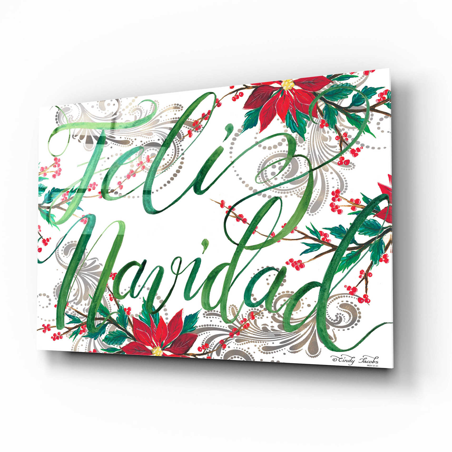 Epic Art 'Feliz Navidad' by Cindy Jacobs, Acrylic Glass Wall Art,16x12