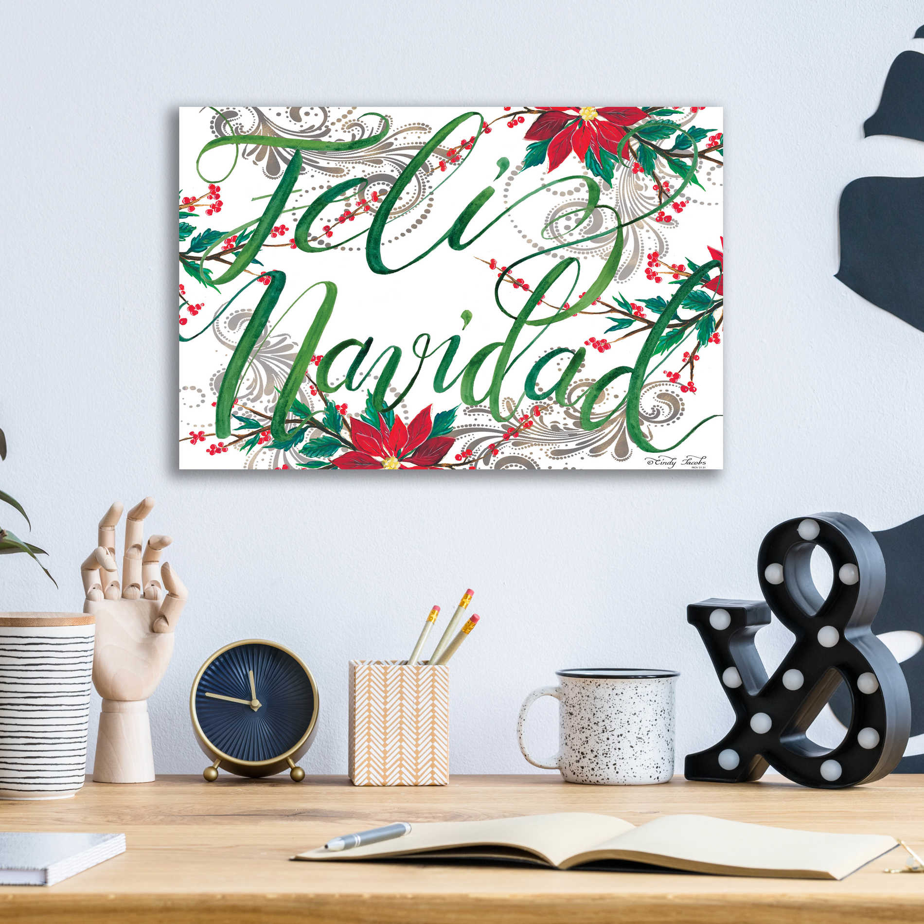 Epic Art 'Feliz Navidad' by Cindy Jacobs, Acrylic Glass Wall Art,16x12