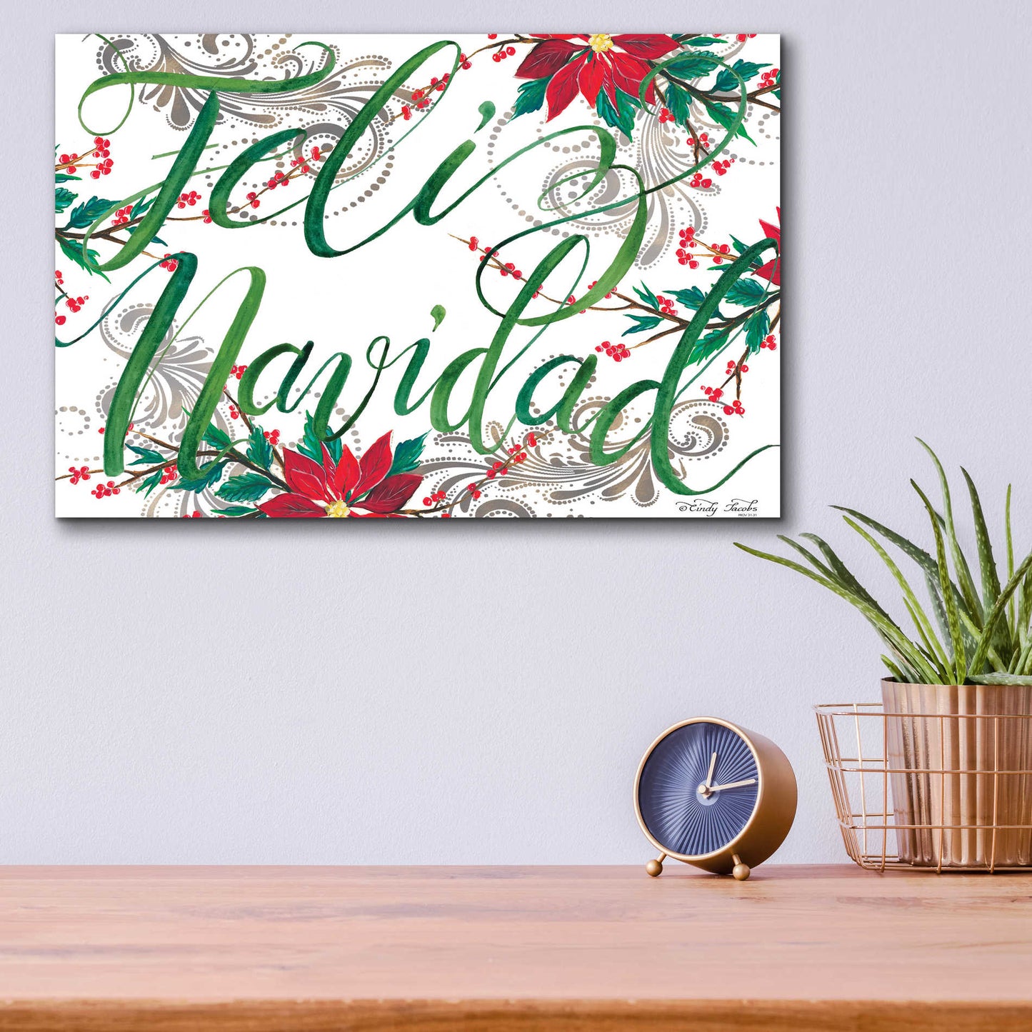 Epic Art 'Feliz Navidad' by Cindy Jacobs, Acrylic Glass Wall Art,16x12