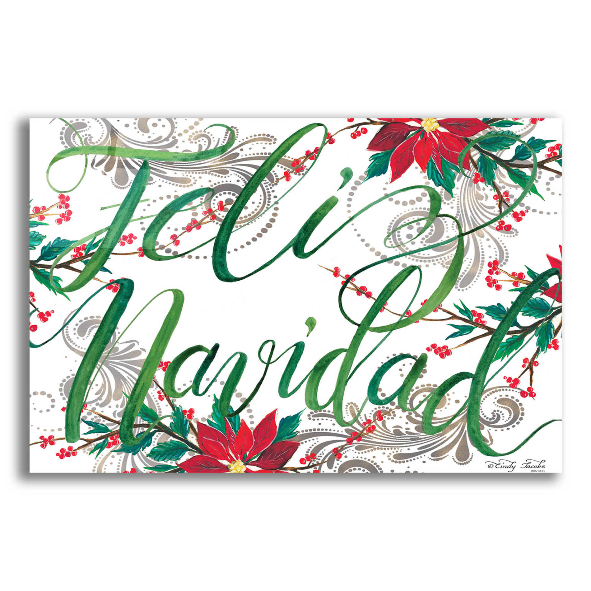 Epic Art 'Feliz Navidad' by Cindy Jacobs, Acrylic Glass Wall Art,16x12