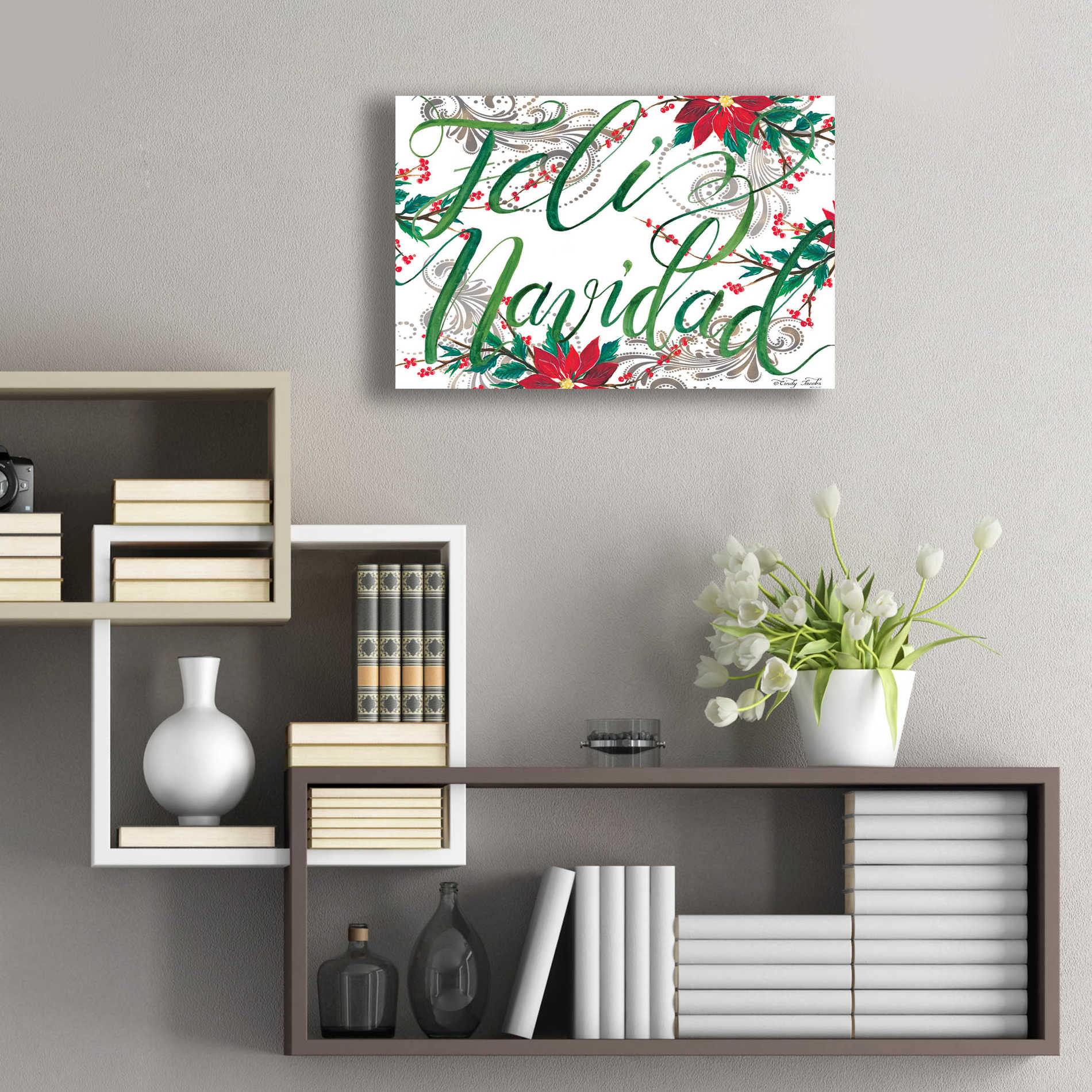 Epic Art 'Feliz Navidad' by Cindy Jacobs, Acrylic Glass Wall Art,24x16