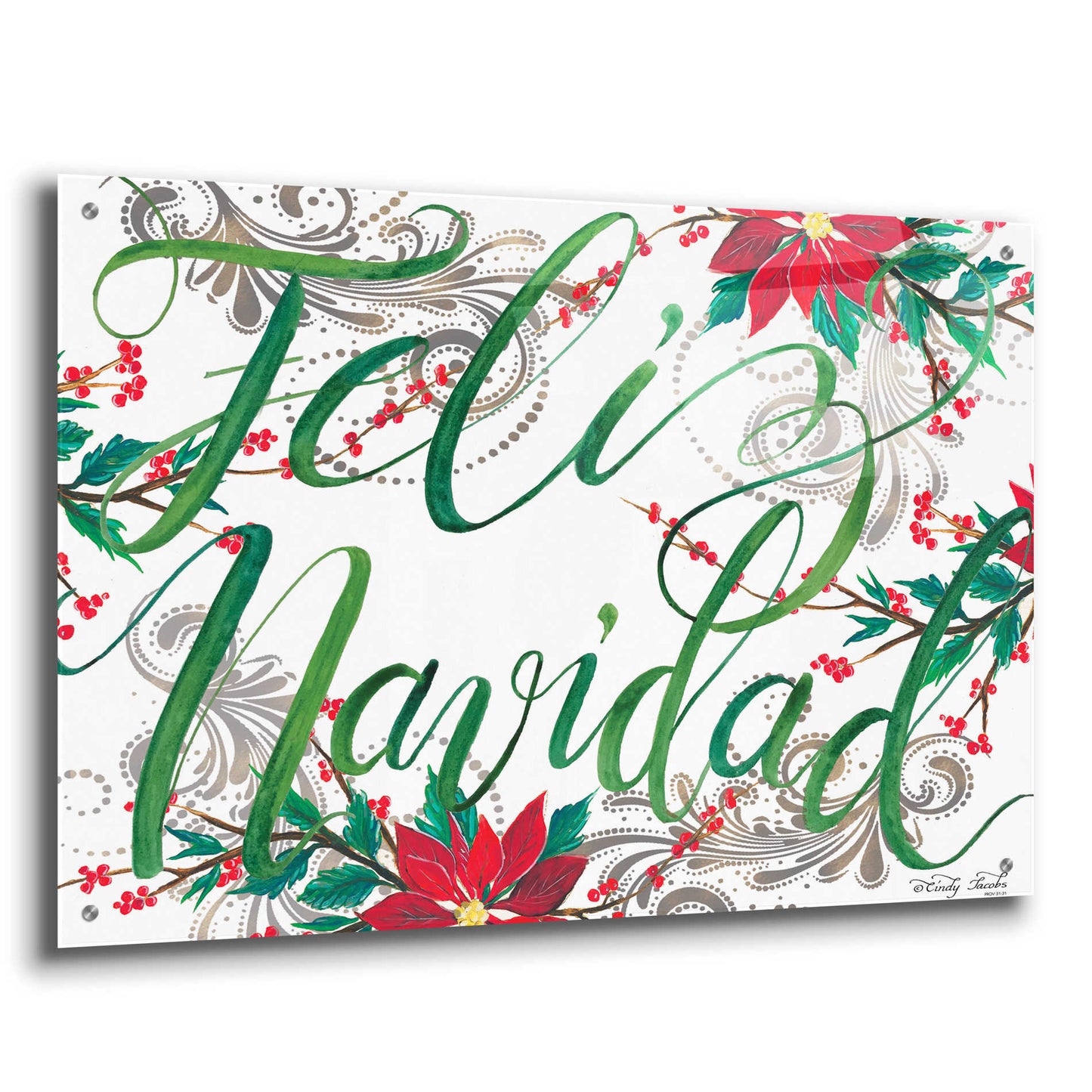 Epic Art 'Feliz Navidad' by Cindy Jacobs, Acrylic Glass Wall Art,36x24