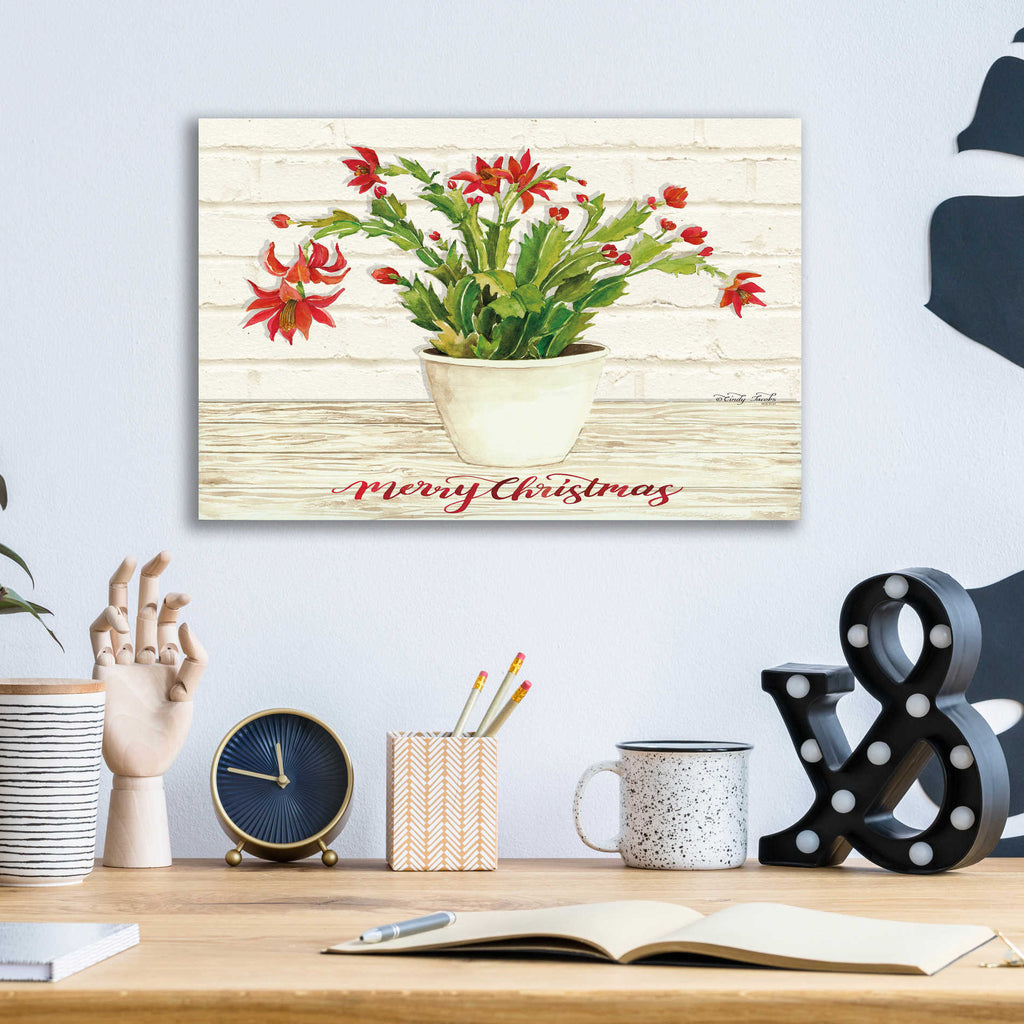 Epic Art 'Christmas Cactus - Merry Christmas' by Cindy Jacobs, Acrylic Glass Wall Art,16x12