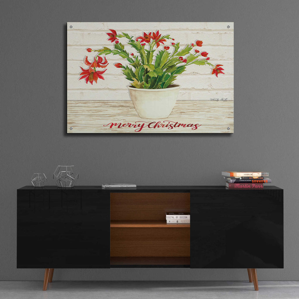 Epic Art 'Christmas Cactus - Merry Christmas' by Cindy Jacobs, Acrylic Glass Wall Art,36x24