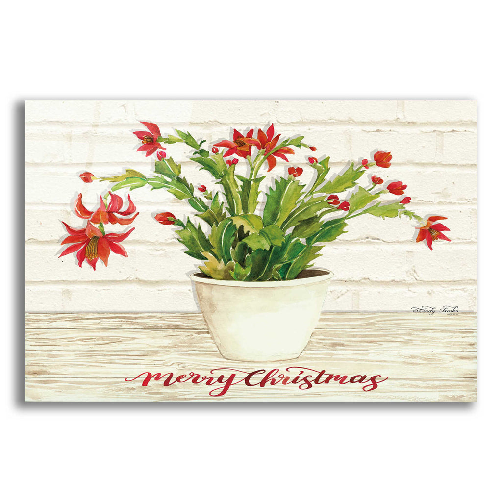 Epic Art 'Christmas Cactus - Merry Christmas' by Cindy Jacobs, Acrylic Glass Wall Art